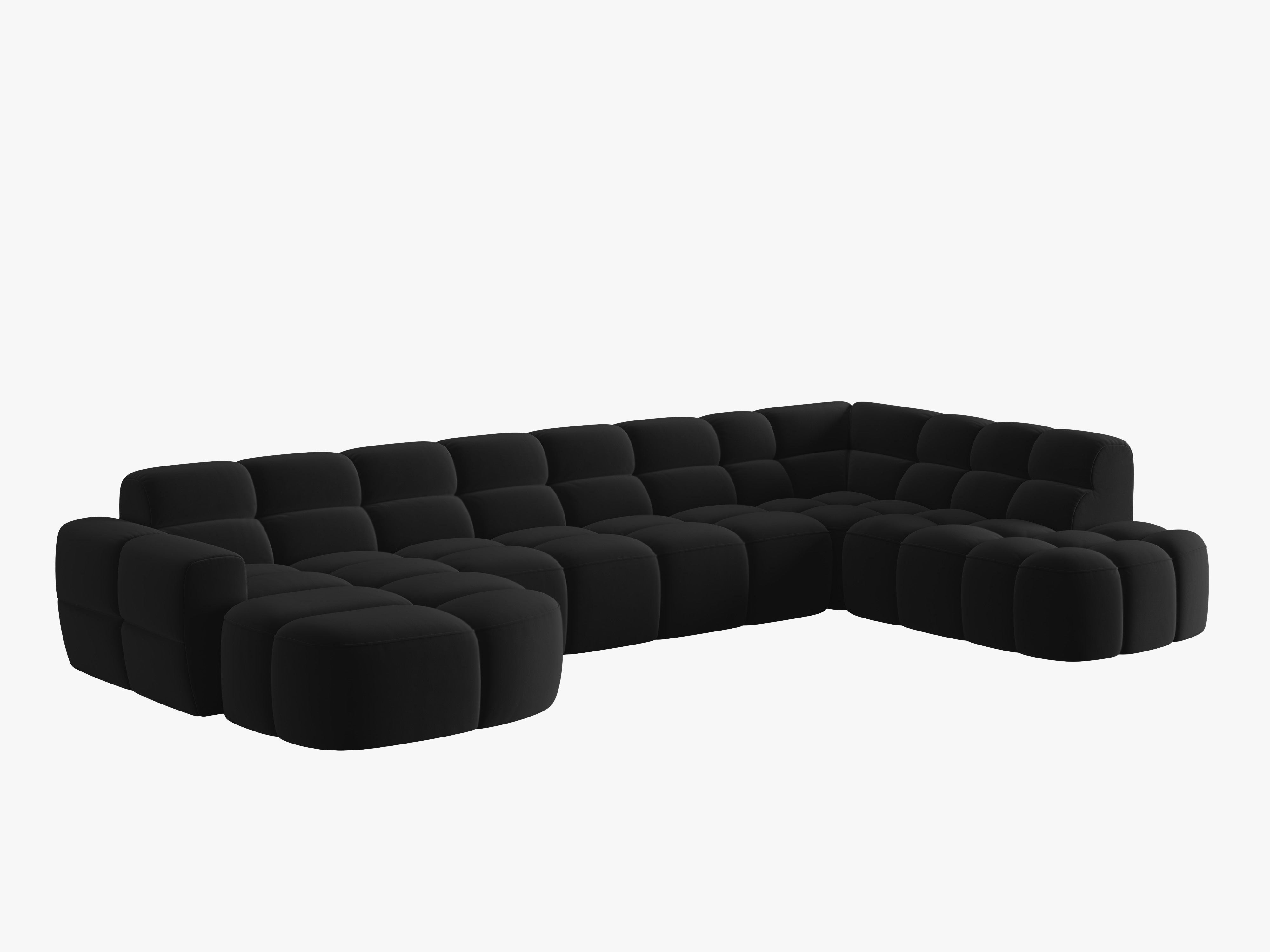 Black velvet panoramic right-sided corner sofa LISA