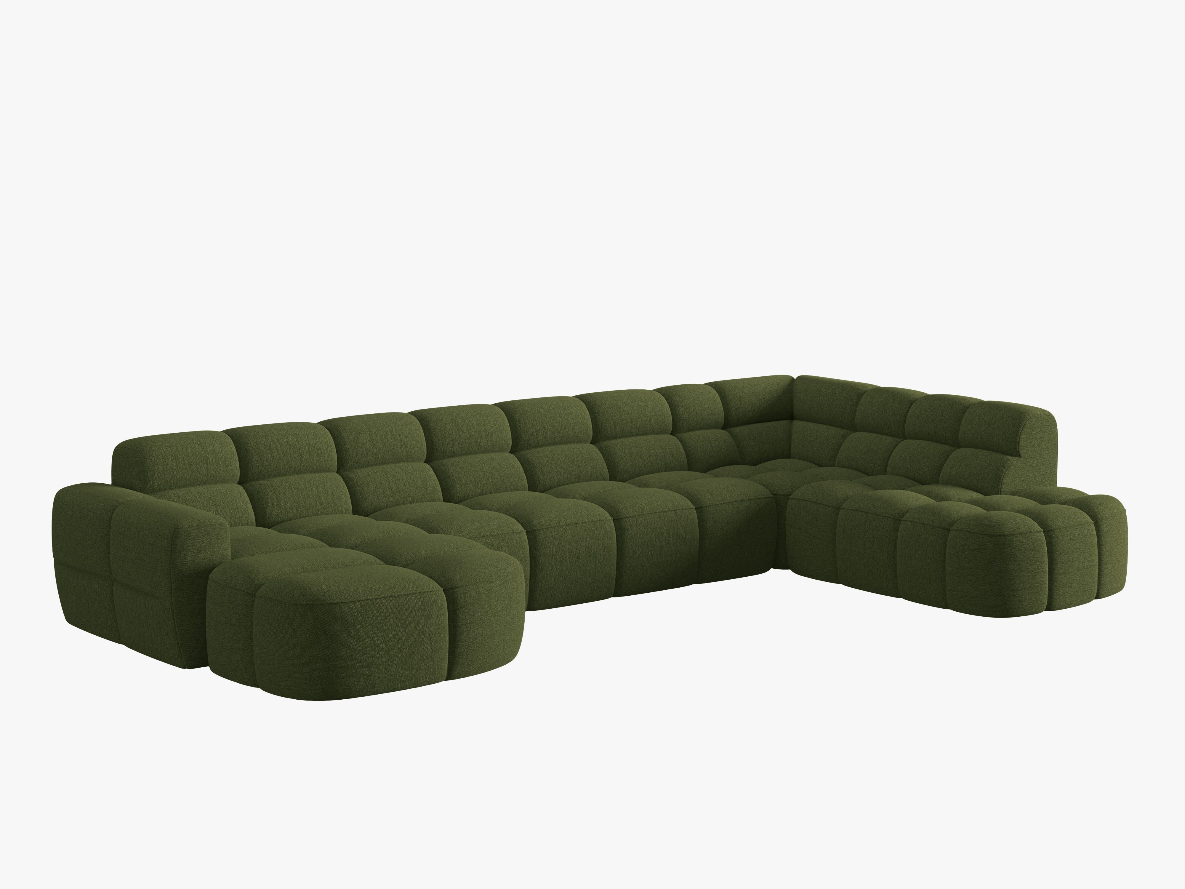 Right-facing panoramic corner sofa LISA green chenille