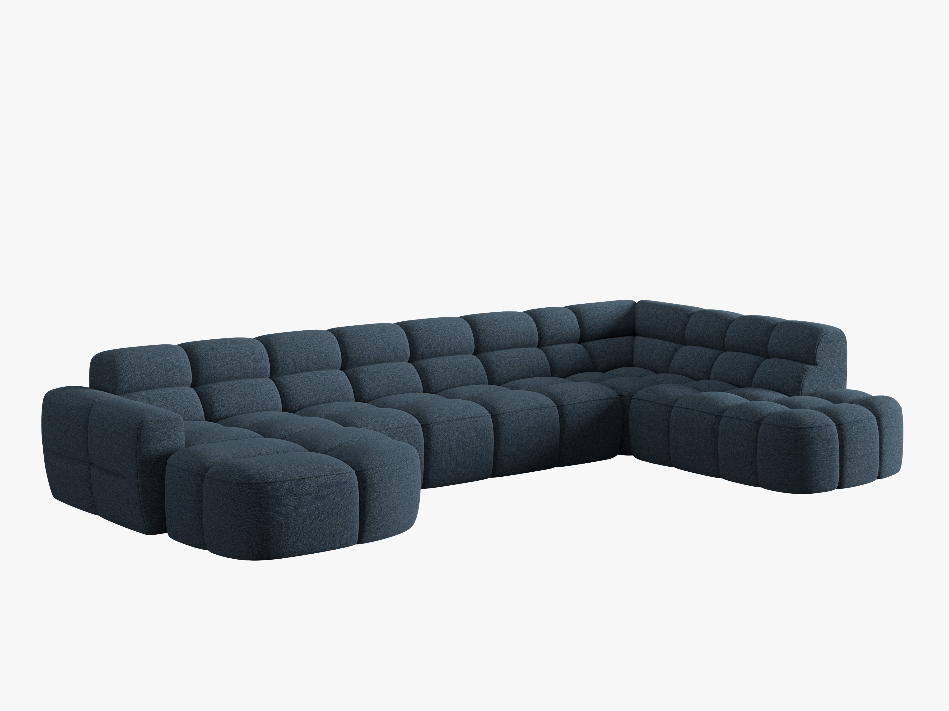 Right-facing panoramic corner sofa LISA dark blue chenille