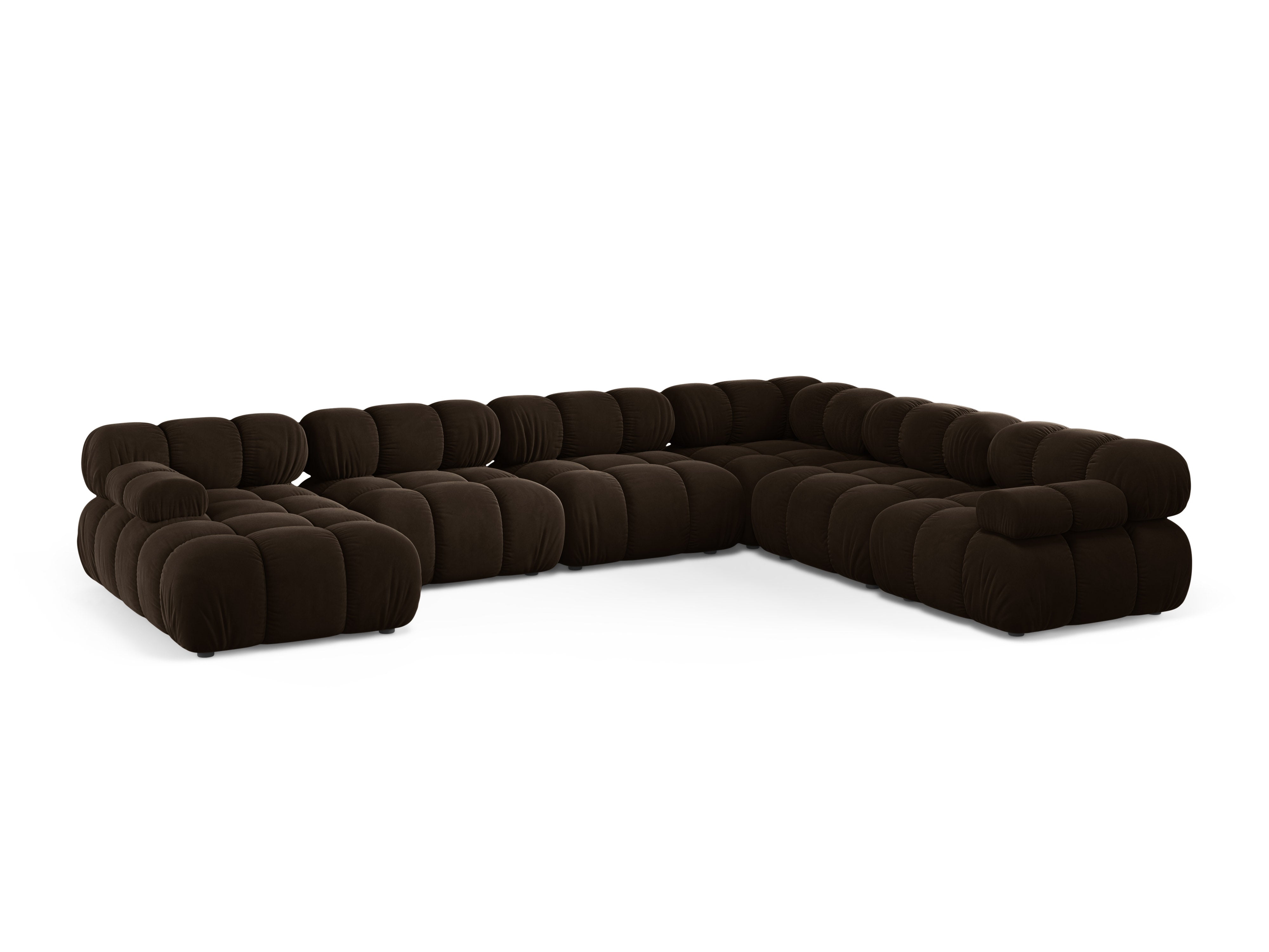 Panoramischer Samt-Ecksofa BELLIS rechtsseitig in Schokoladenfarbe
