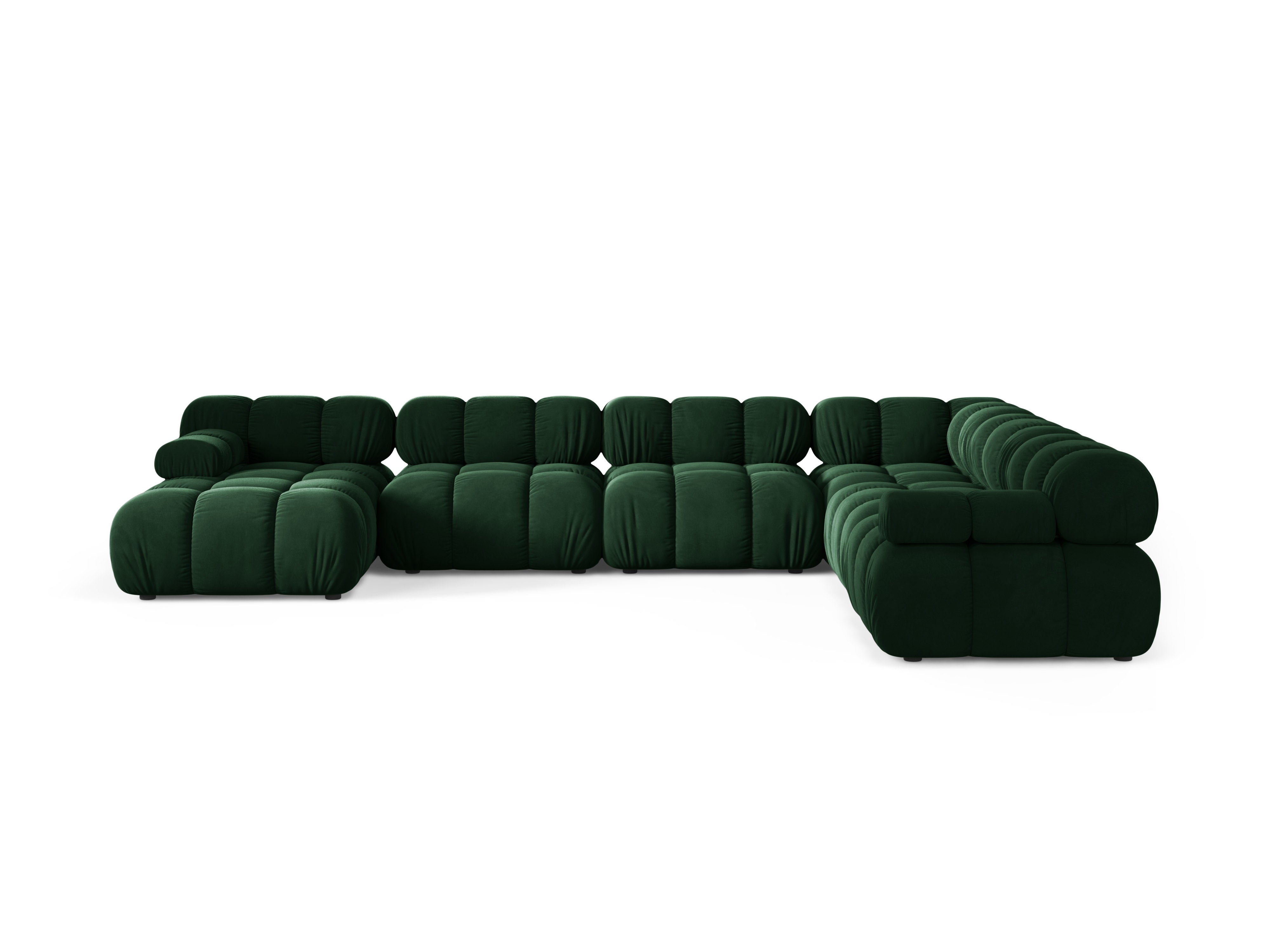 Panoramischer Samt-Ecksofa BELLIS in Flaschengrün, rechtsseitig