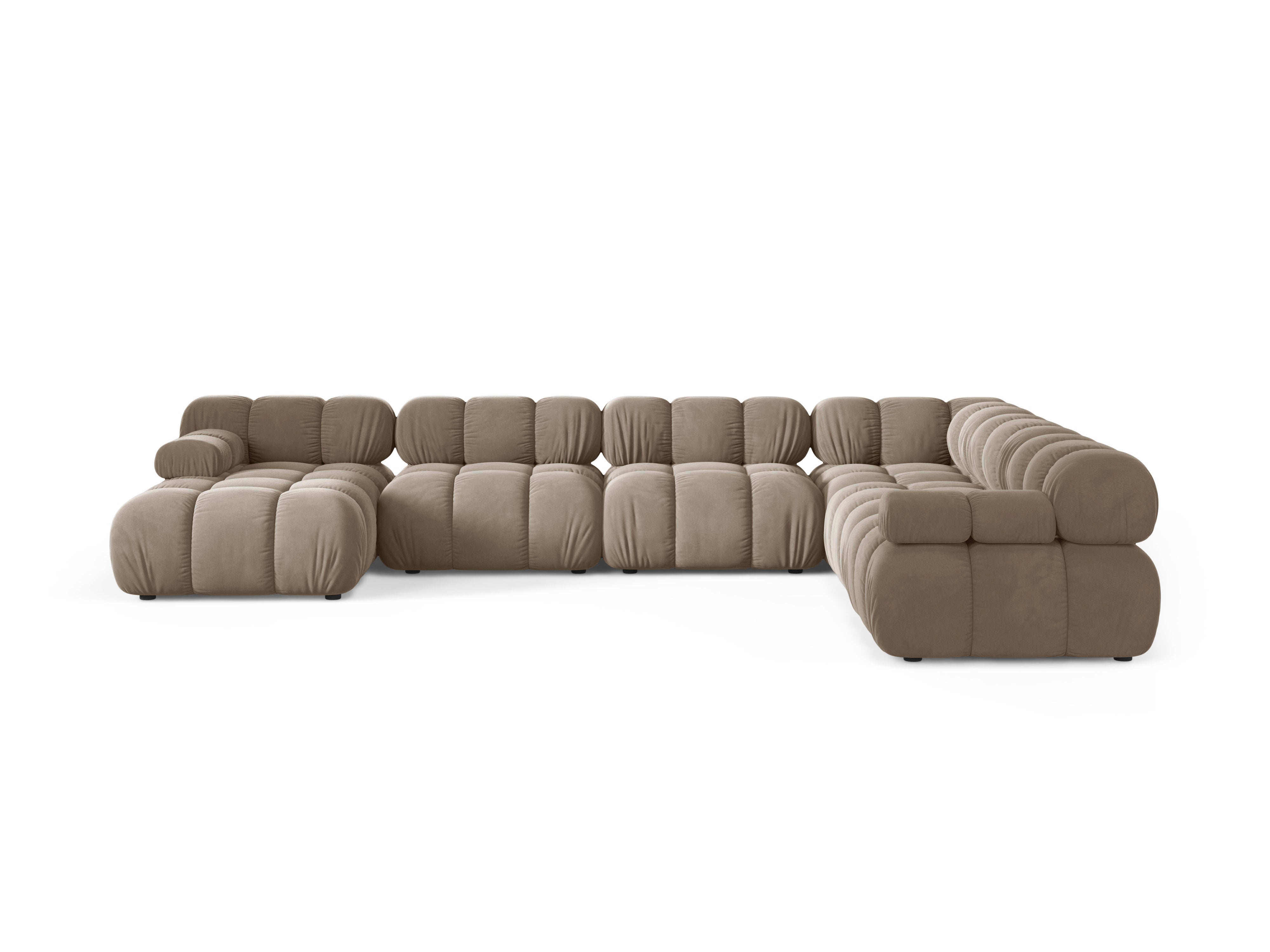 Panoramischer Samt-Ecksofa BELLIS rechtsseitig in Cappuccino