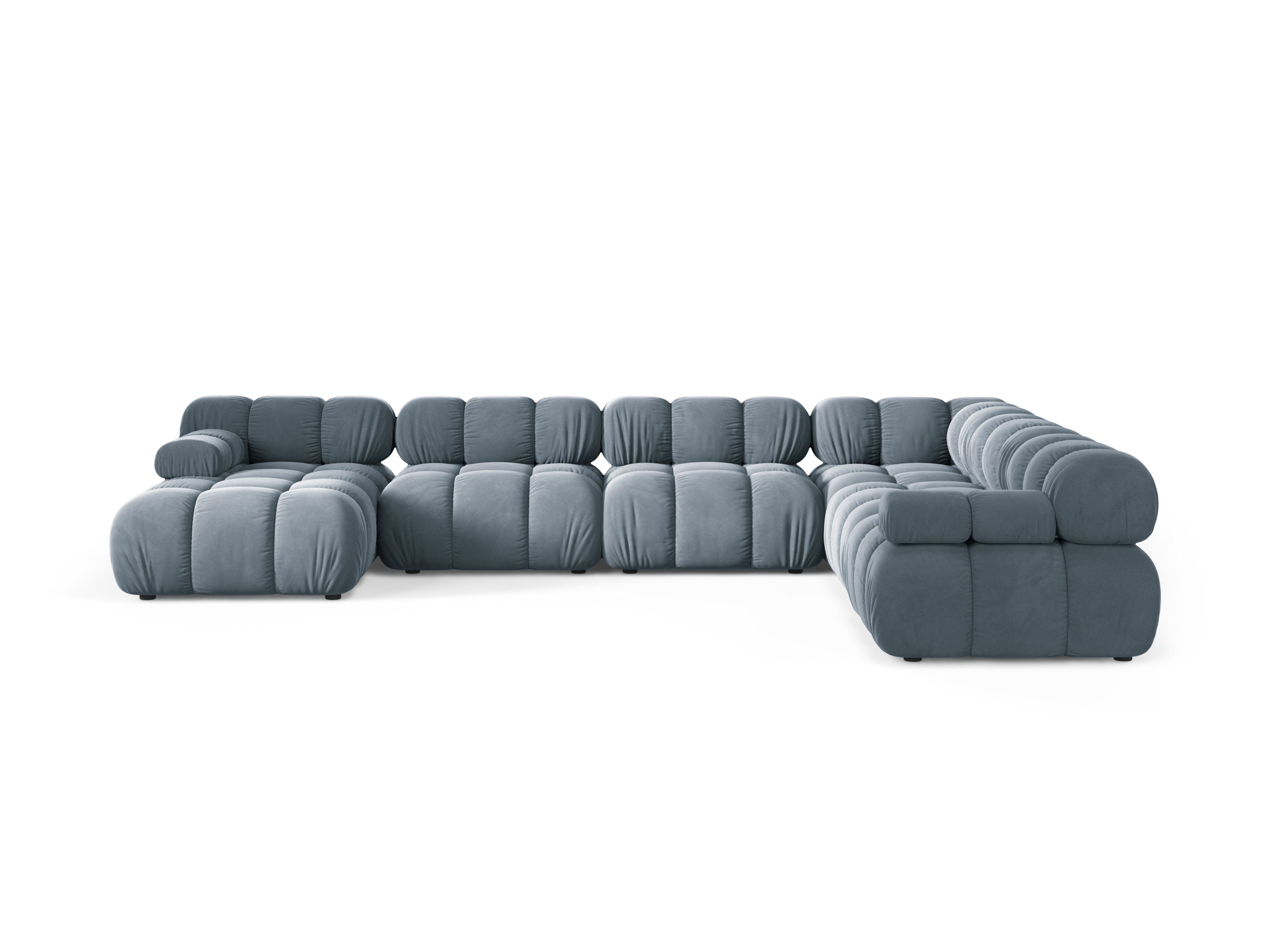 Panoramischer Samt-Ecksofa BELLIS rechtsseitig in Blau