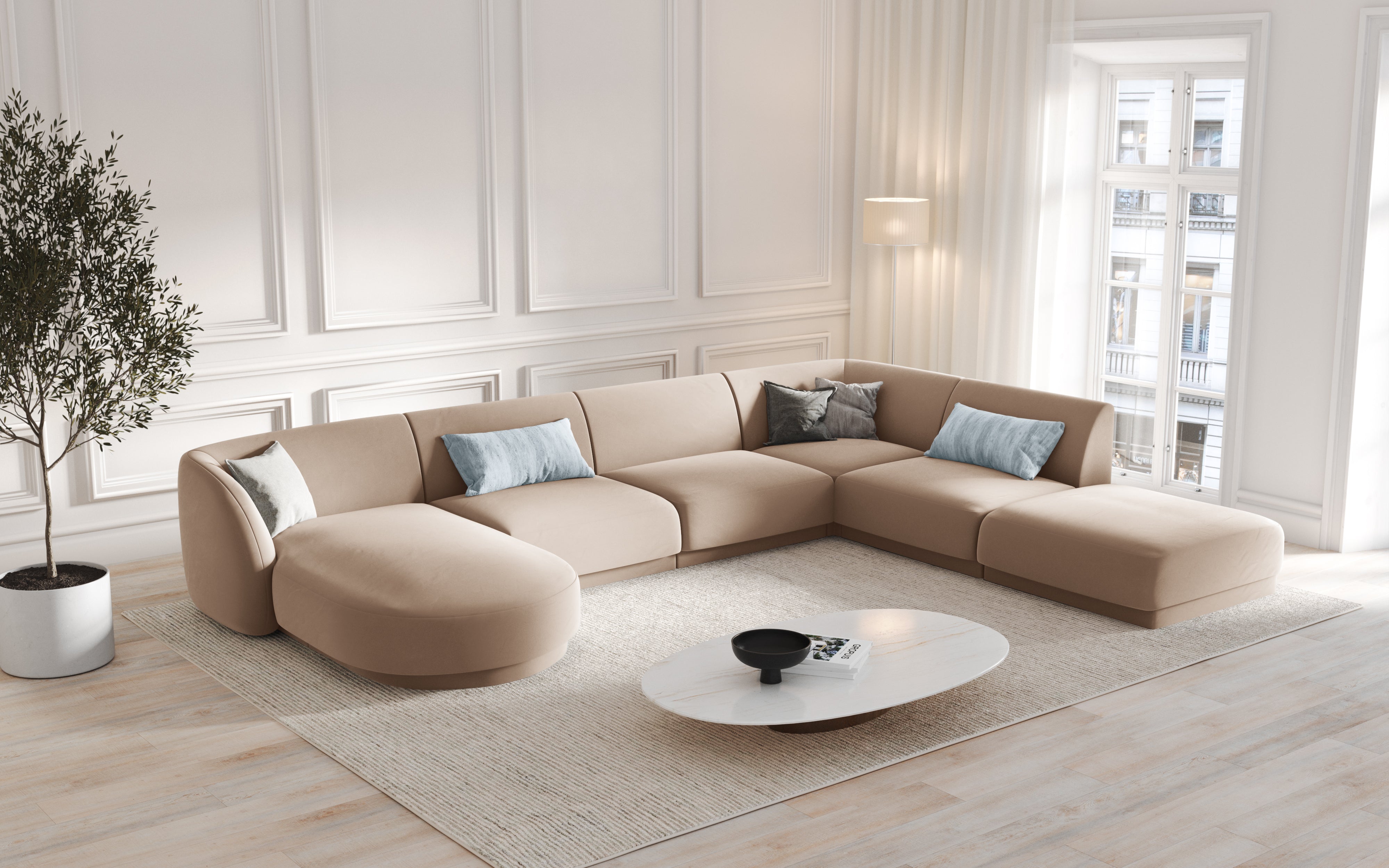 U-förmige Couch MILEY Elfenbein Chenille