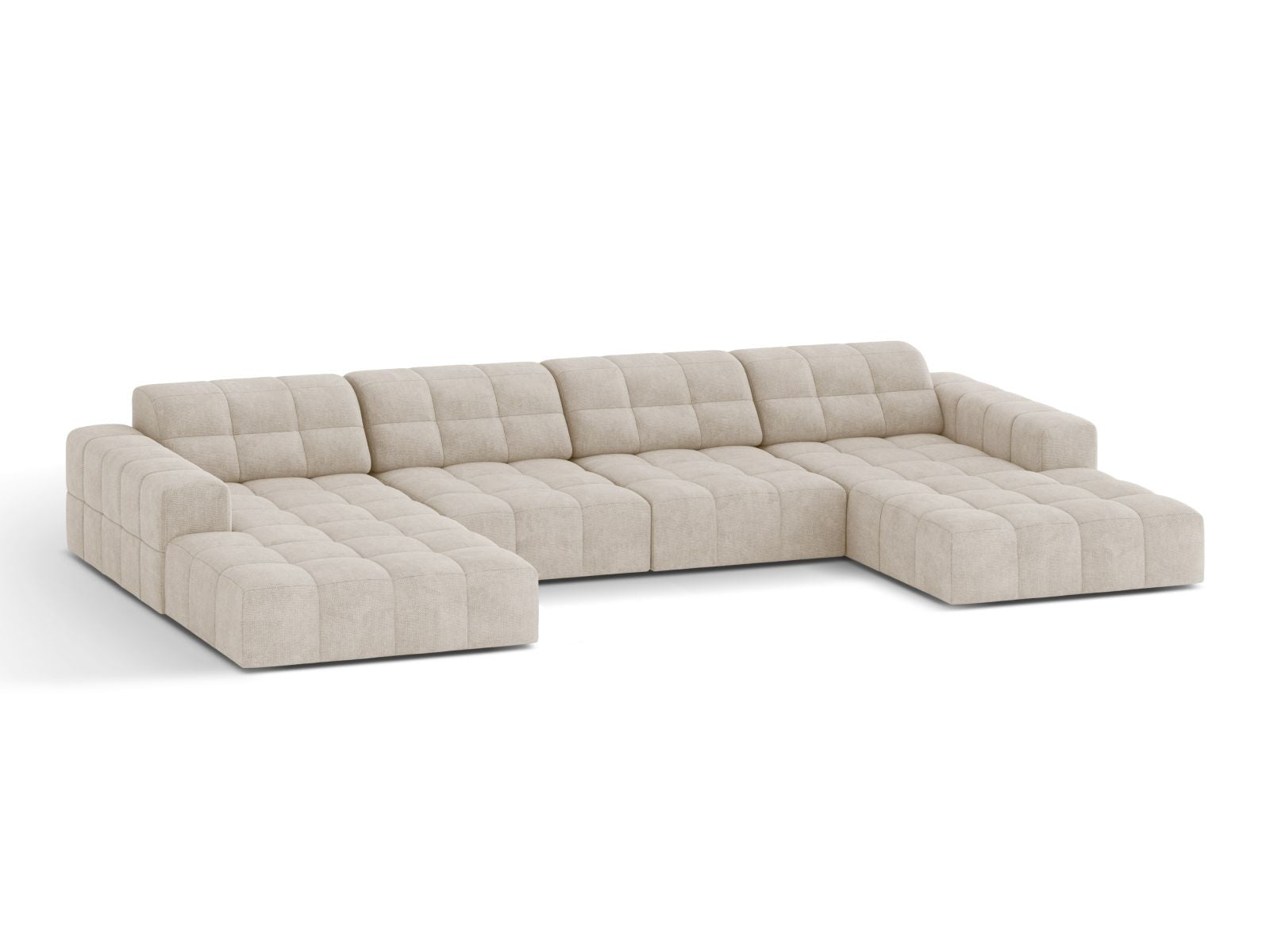 Sofa panoramiczna 6-osobowa JENNIFER jasnobeżowy szenil – ujęcie boczne