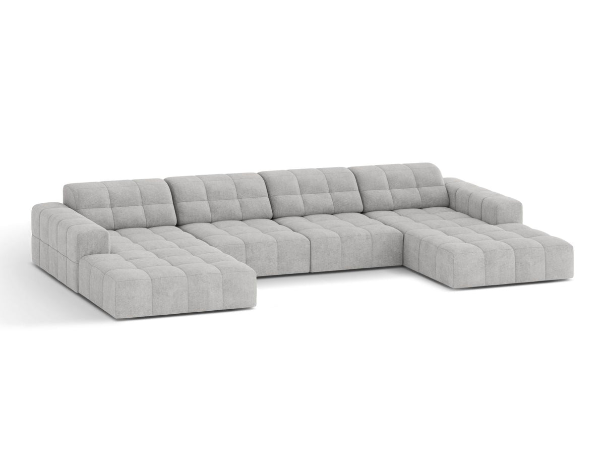 Sofa panoramiczna 6-osobowa JENNIFER srebrny szenil – ujęcie boczne