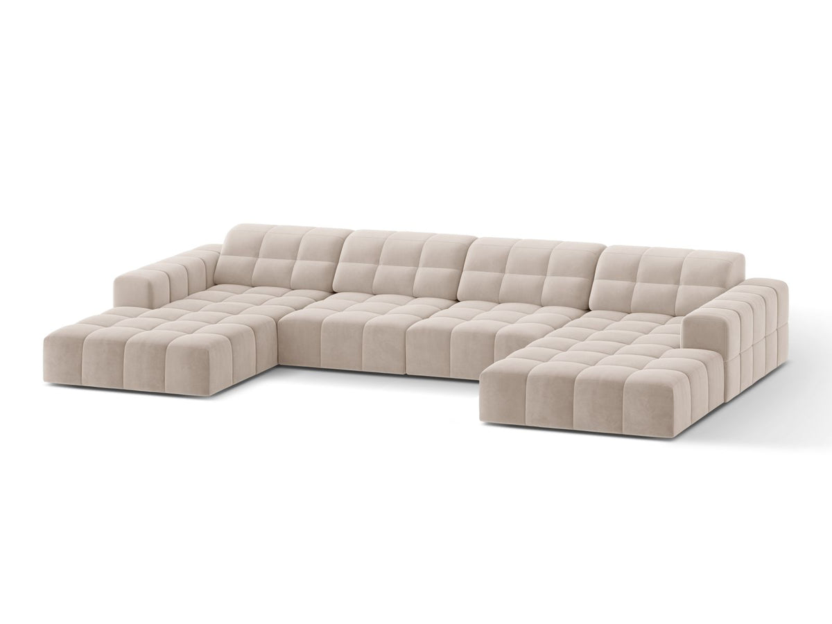 Sofa aksamitna panoramiczna 6-osobowa JENNIFER jasnobeżowy Venus – ujęcie boczne