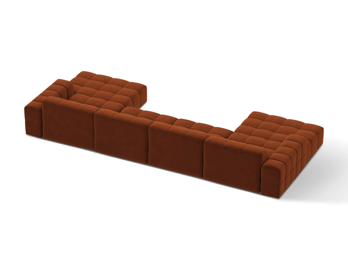 Sofa aksamitna panoramiczna 6-osobowa JENNIFER terakota Bluvel – ujęcie tylne