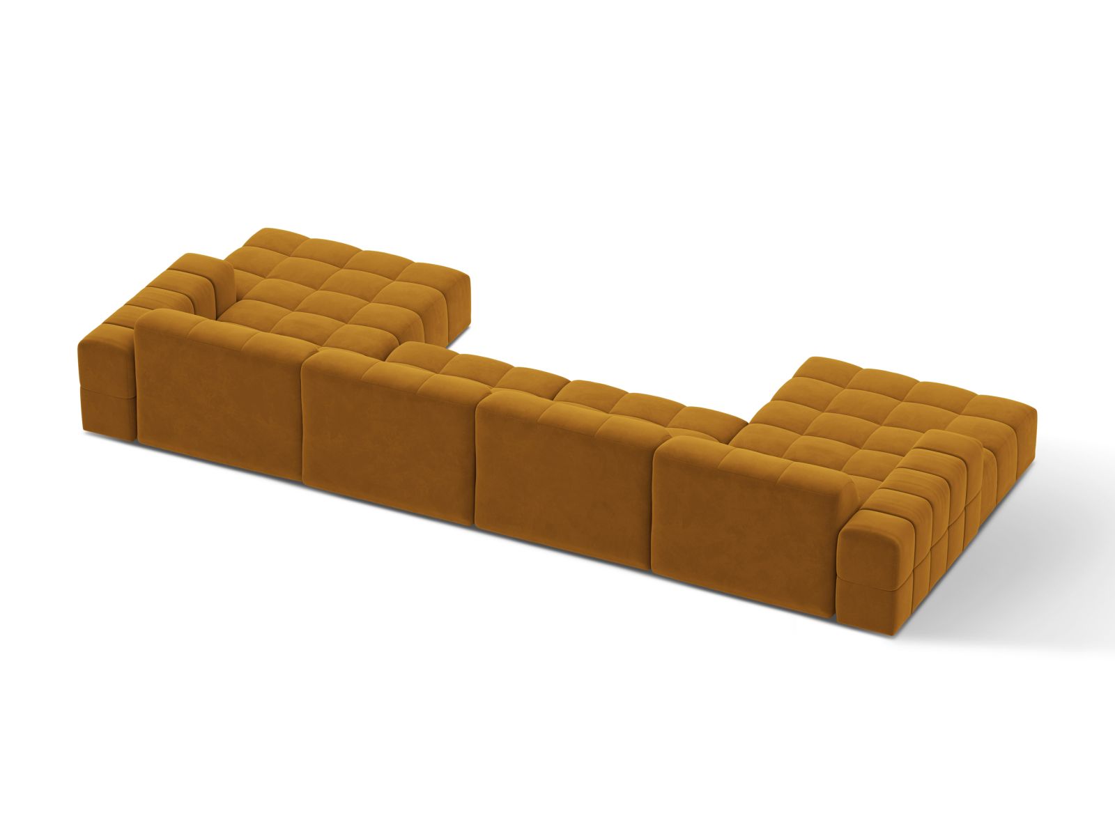 Sofa aksamitna panoramiczna 6-osobowa JENNIFER żółty Bluvel – ujęcie tylne
