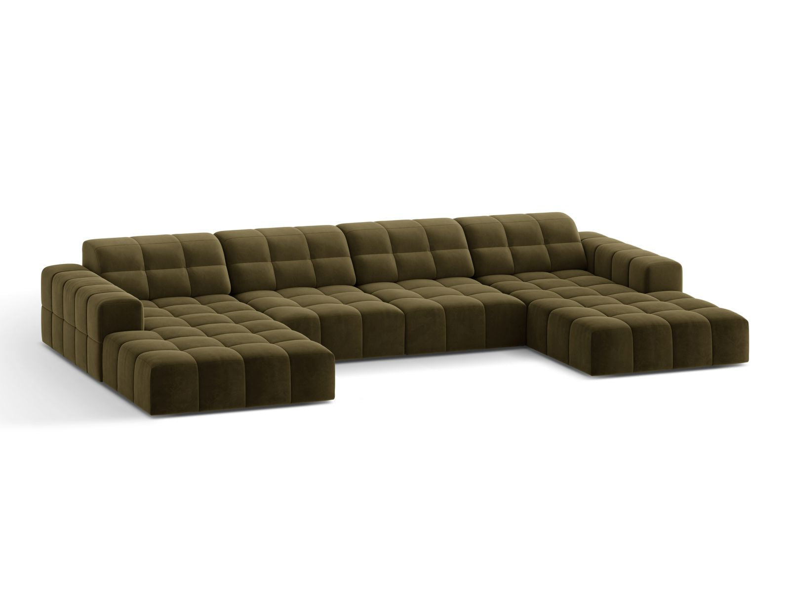 Sofa aksamitna panoramiczna 6-osobowa JENNIFER zielony Bluvel – ujęcie boczne