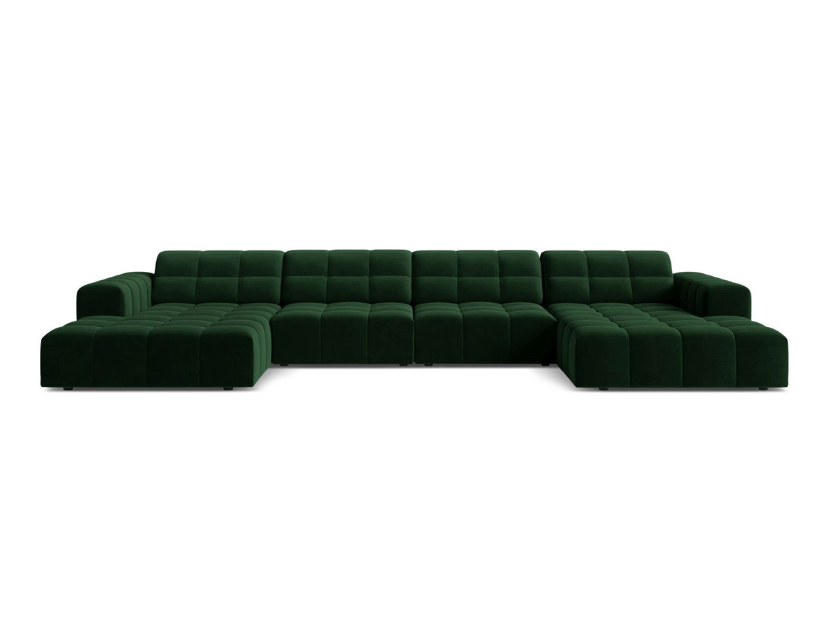 Sofa aksamitna panoramiczna 6-osobowa JENNIFER butelkowa zieleń Bluvel – Micadoni