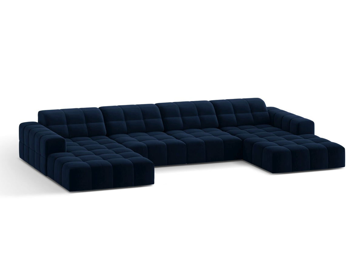 Sofa aksamitna panoramiczna 6-osobowa JENNIFER kobaltowy Bluvel – ujęcie boczne