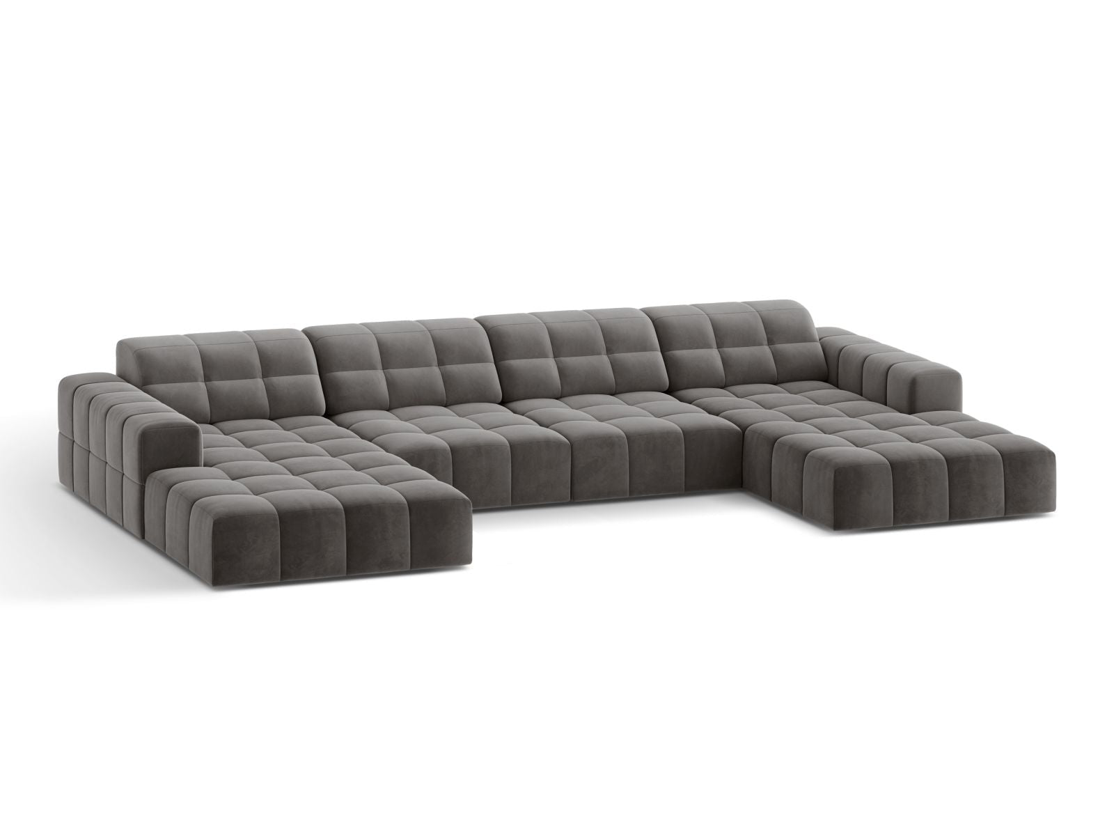 Sofa aksamitna panoramiczna 6-osobowa JENNIFER jasnoszary Bluvel – ujęcie boczne