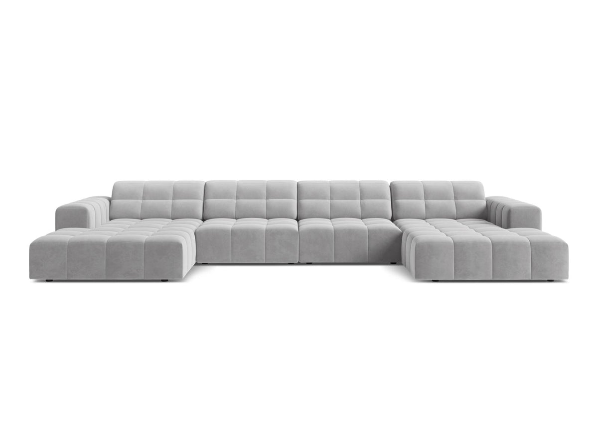 Sofa aksamitna panoramiczna 6-osobowa JENNIFER srebrny Bluvel – Micadoni