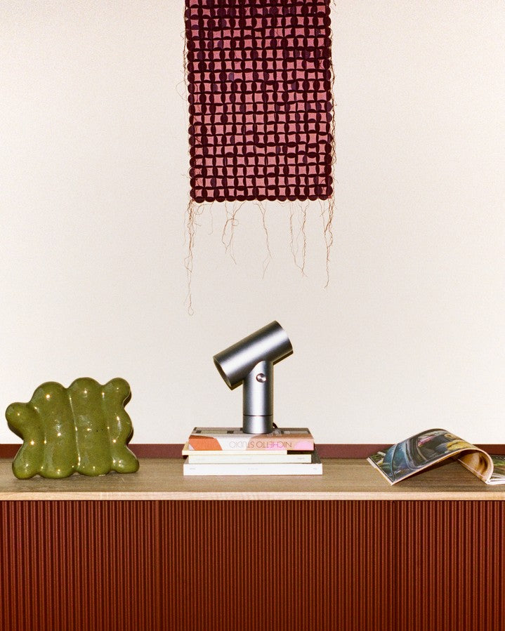 ENFOLD Chest of Drawers Burgundy with Oak Top
