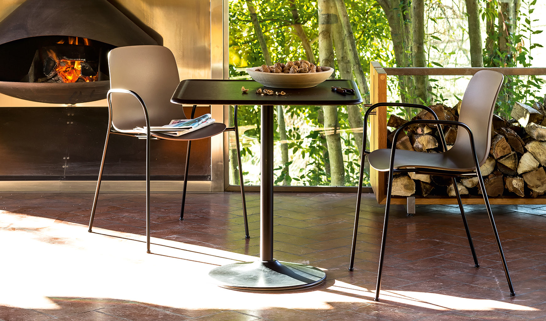 SUBSTANCE chair in brown with a metal base
