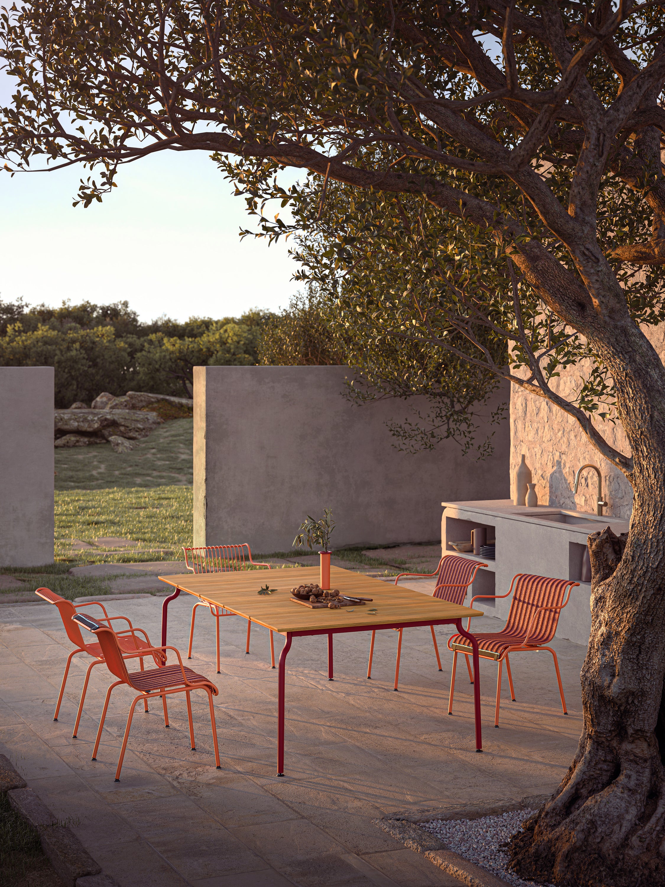 SOUTH garden table made of teak wood with a navy base