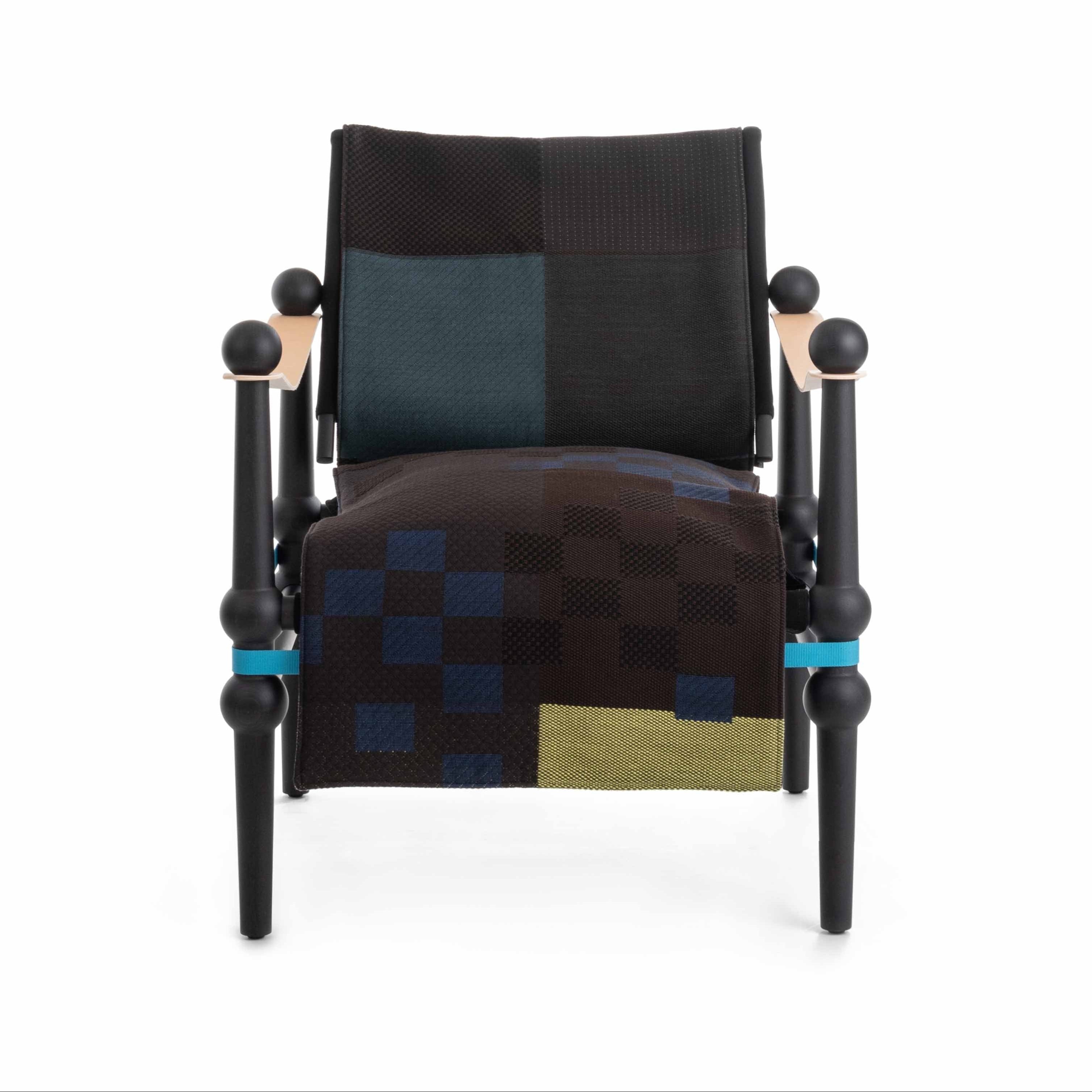 TWAIN Deckensessel braun und blau mit schwarzem Buchengestell