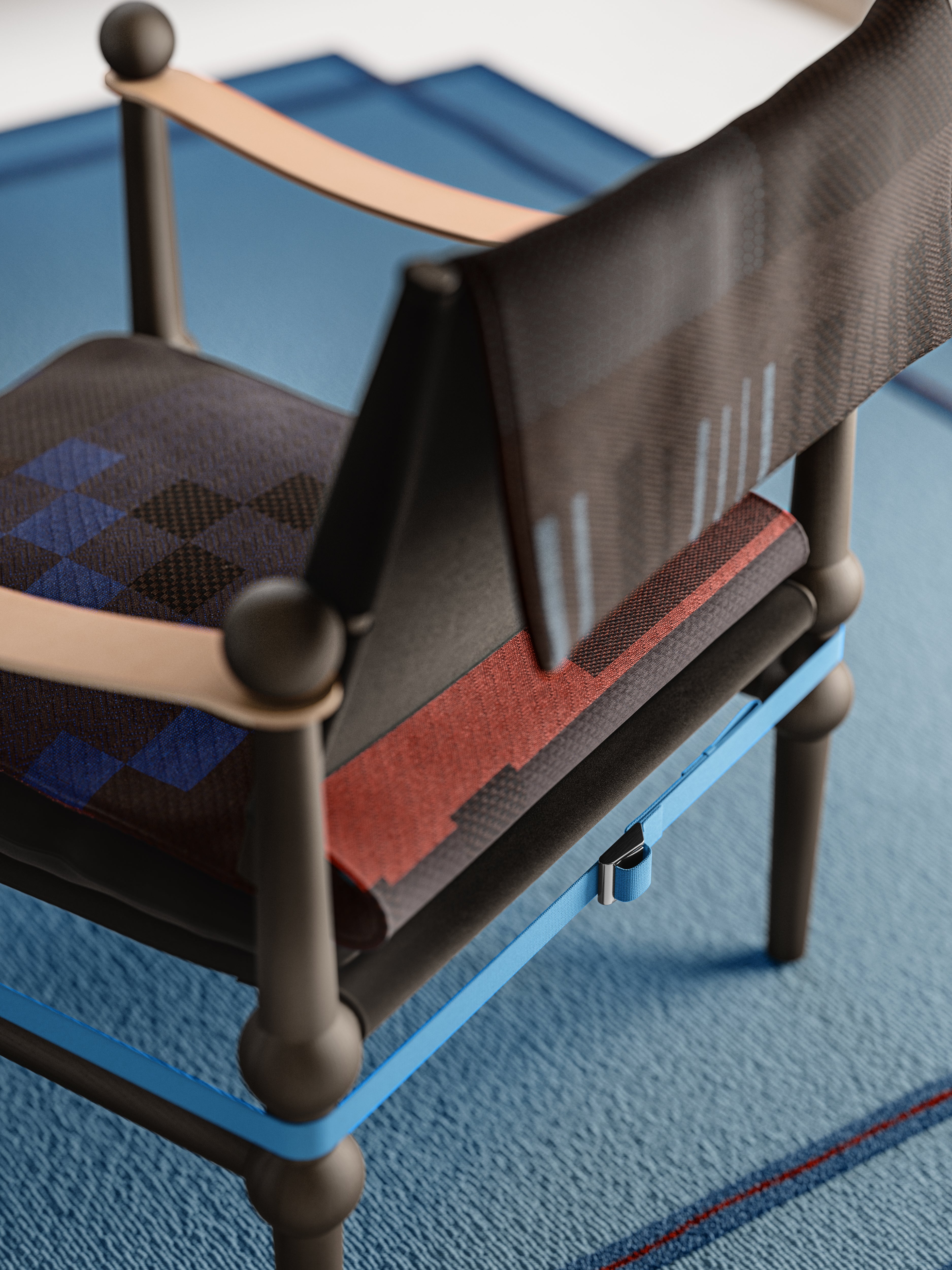 TWAIN Deckensessel braun und blau mit schwarzem Buchengestell