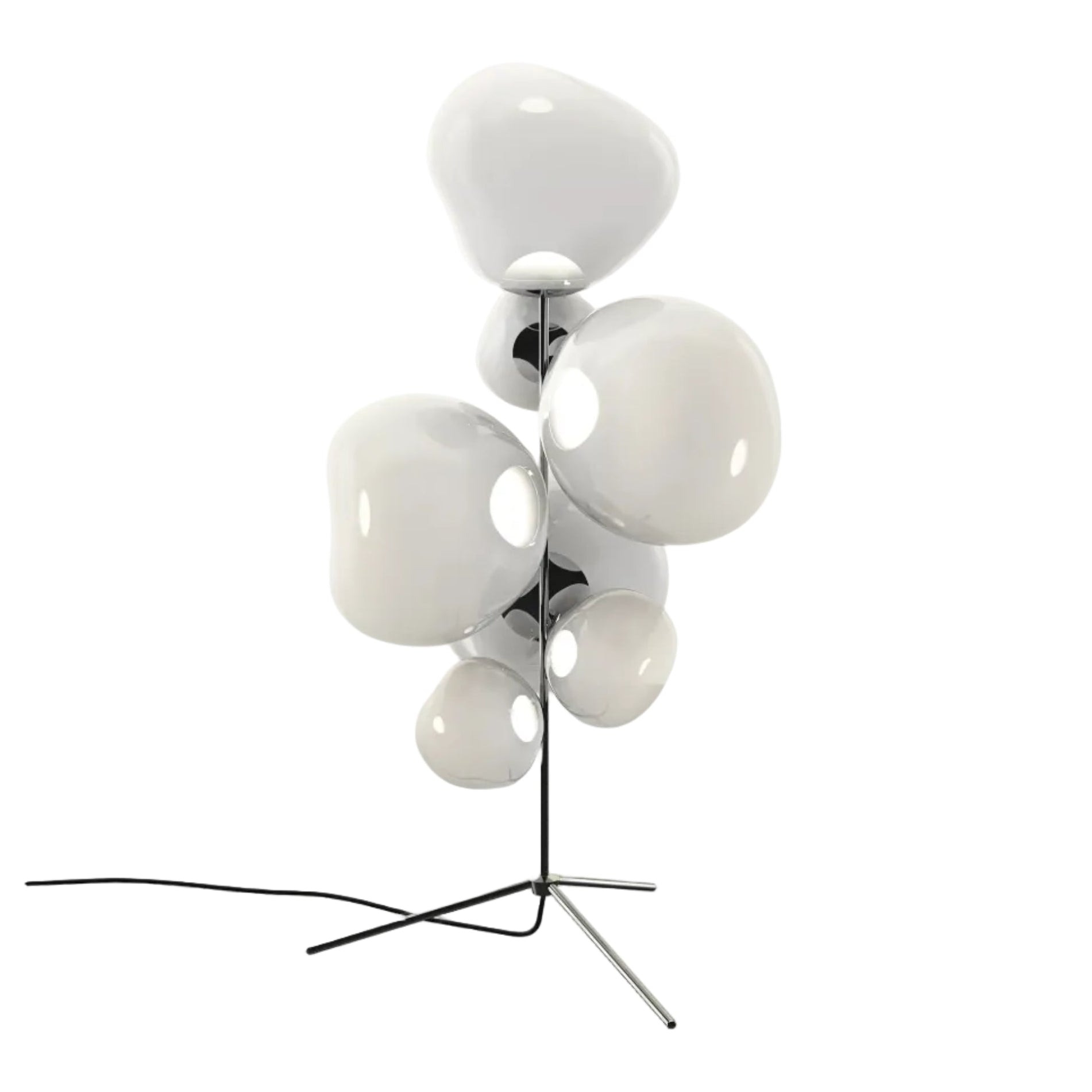 Stehlampe MELT in Opal mit silbernem Finish