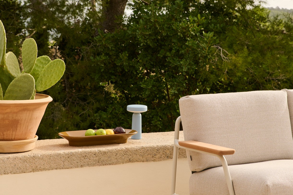 Outdoor 3-Seater Sofa with Armrests SETTLE Light Gray with Gray Base [Amelia]