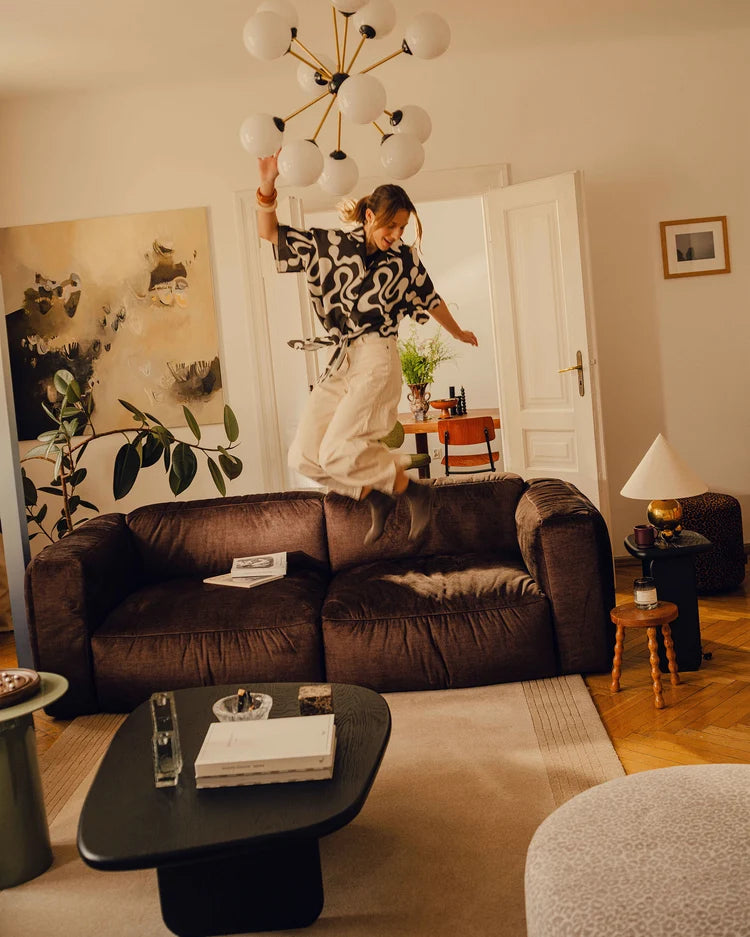 Symmetrische Samt-Eckcouch MARTINA XL schokoladenbraun