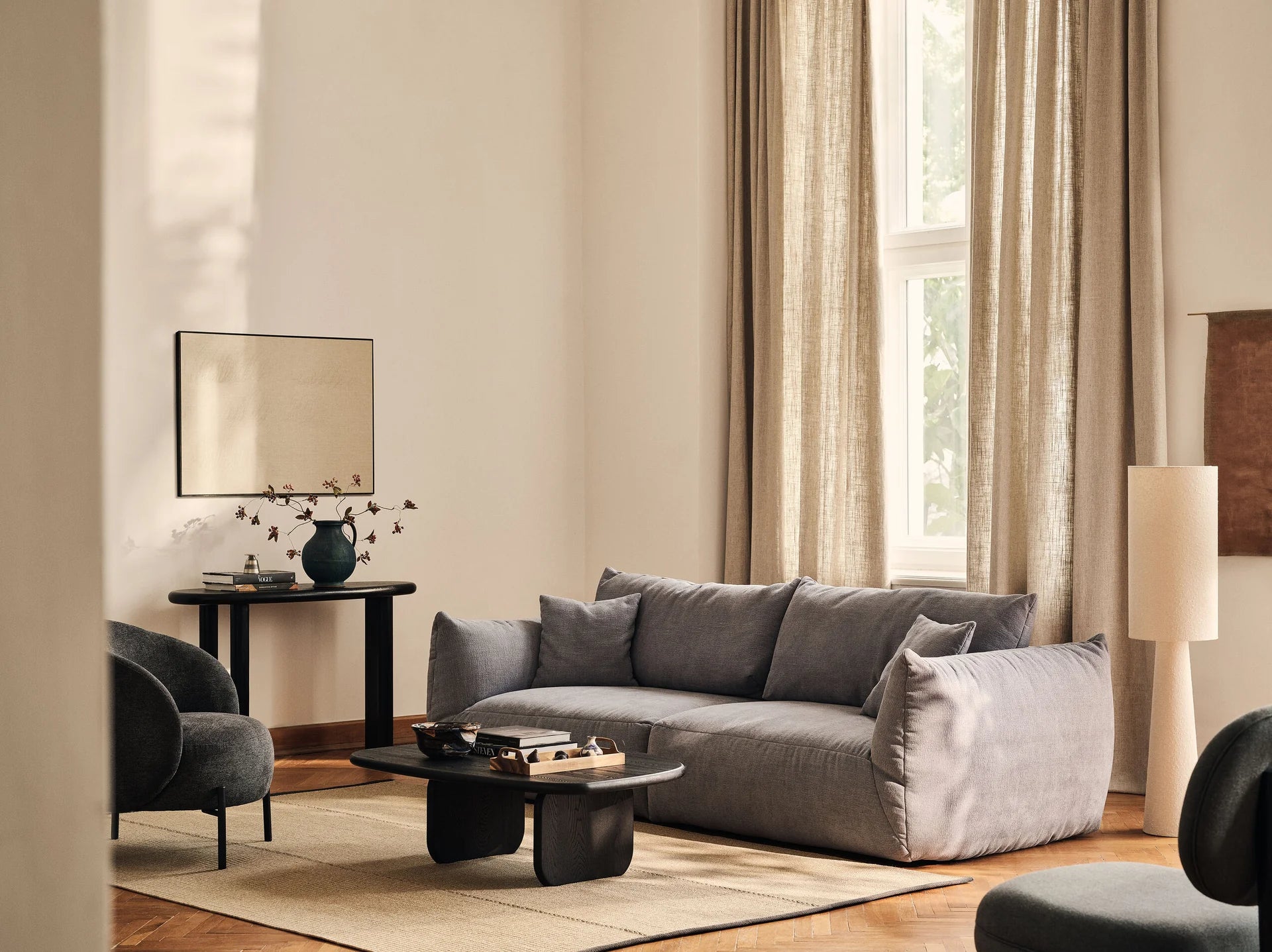 Gray left-facing velvet corner sofa for 4 people CHRIS