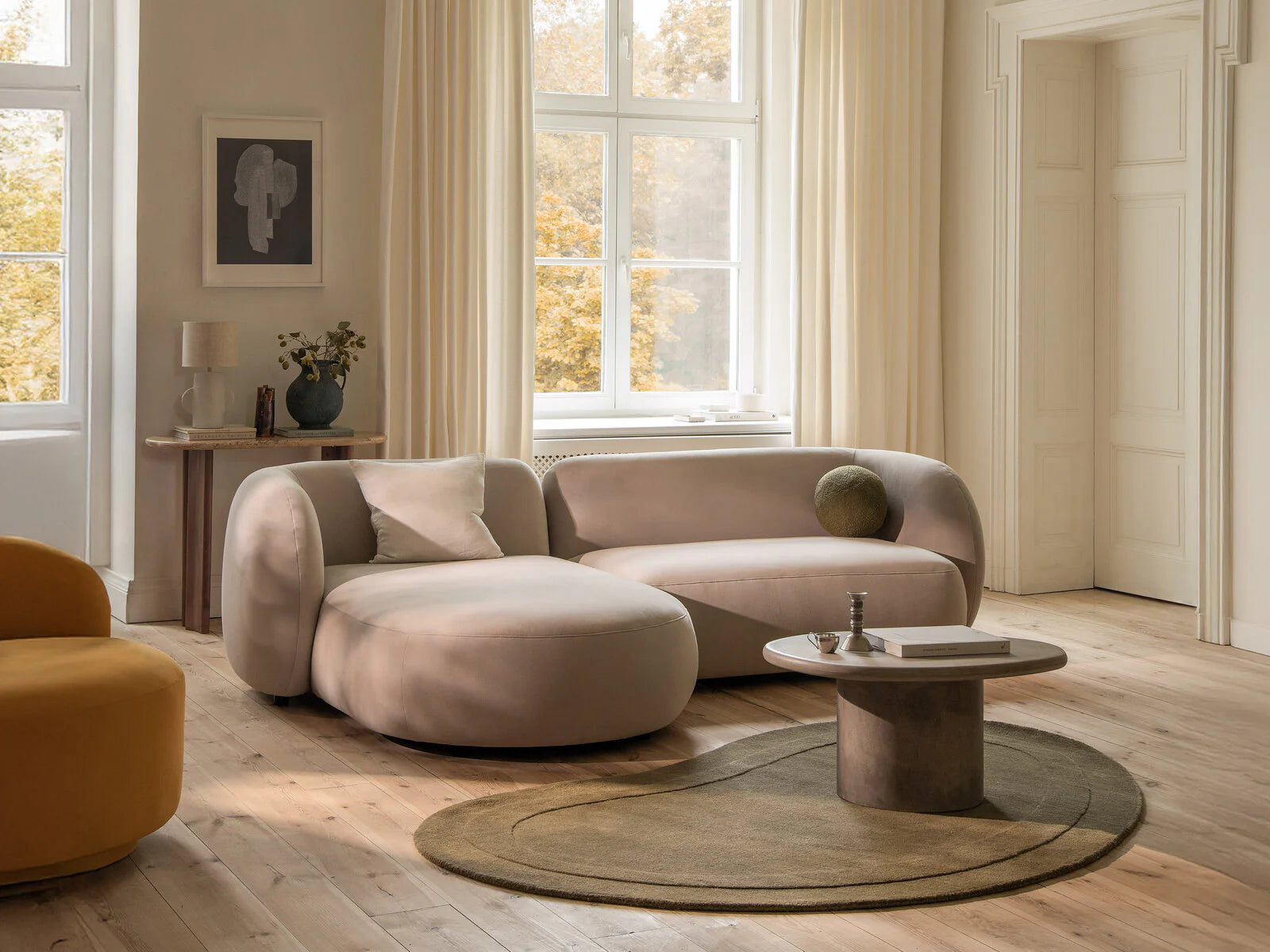 Samt-Ecksofa rechts 3-Sitzer KATE in Schwarz