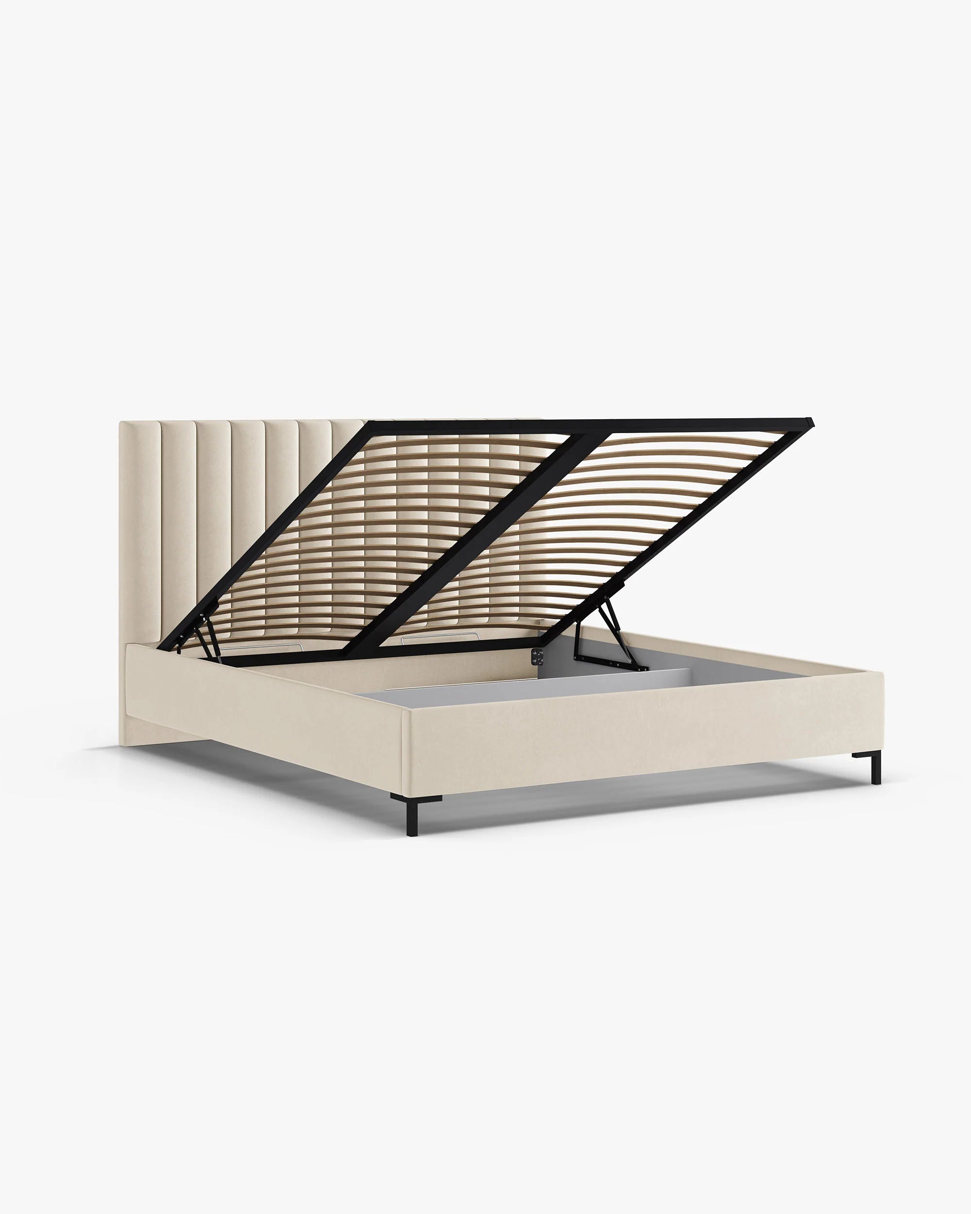 Samt-Bett mit Bettkasten ALLISON hellbeige