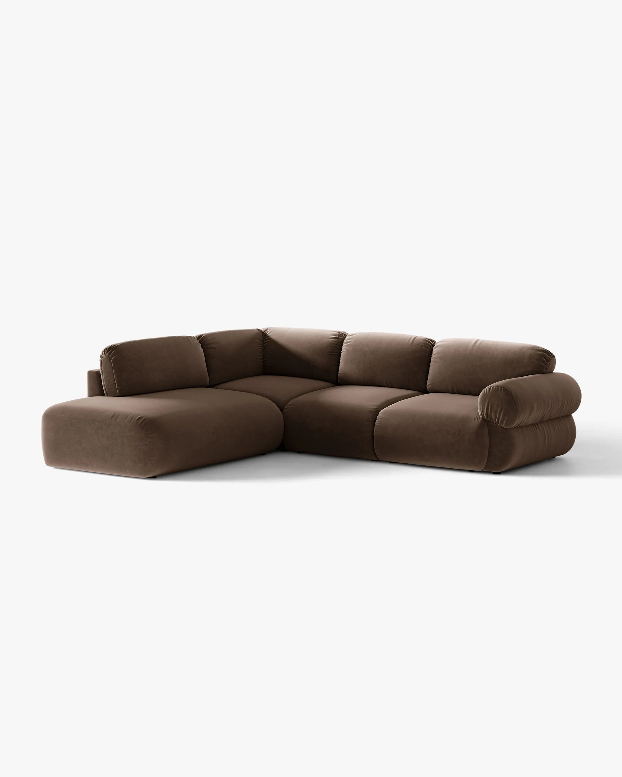 Samt-Ecksofa links OPHELIA in Schokoladenfarbe