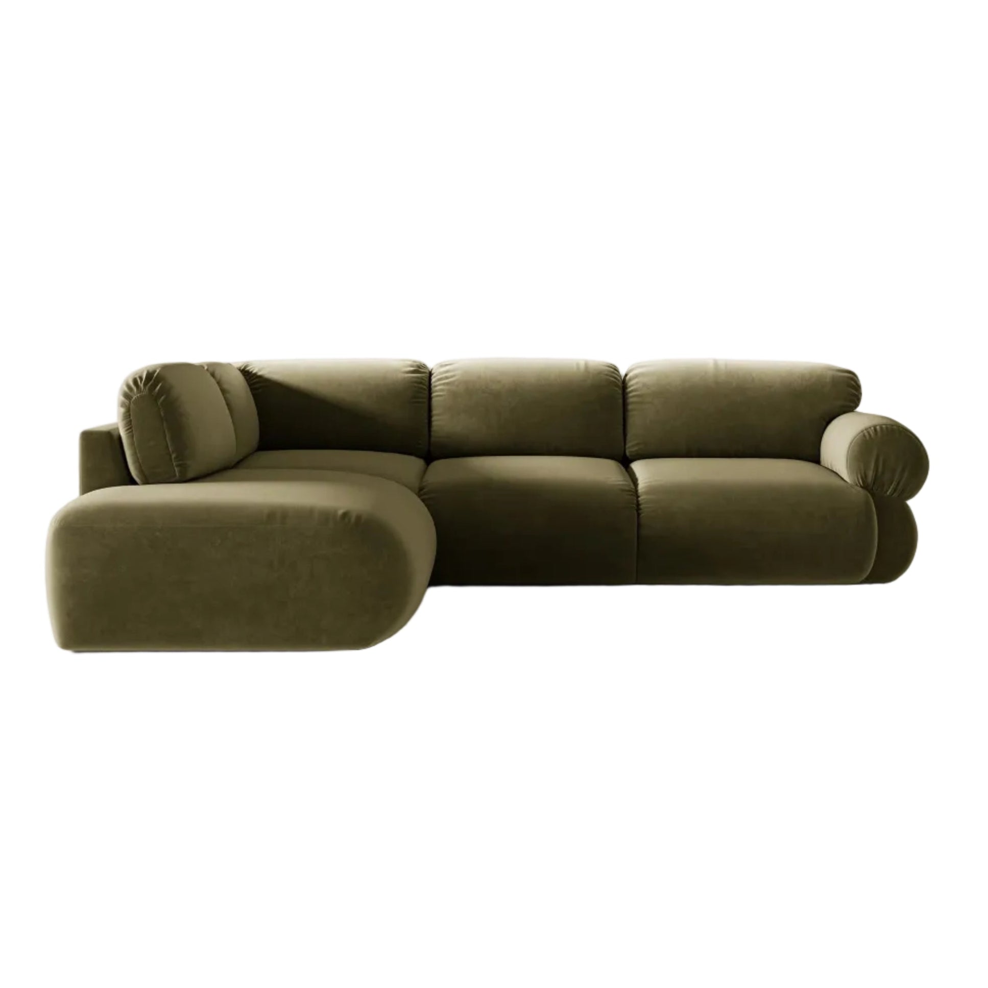 Samt-Ecksofa links OPHELIA in Olivgrün