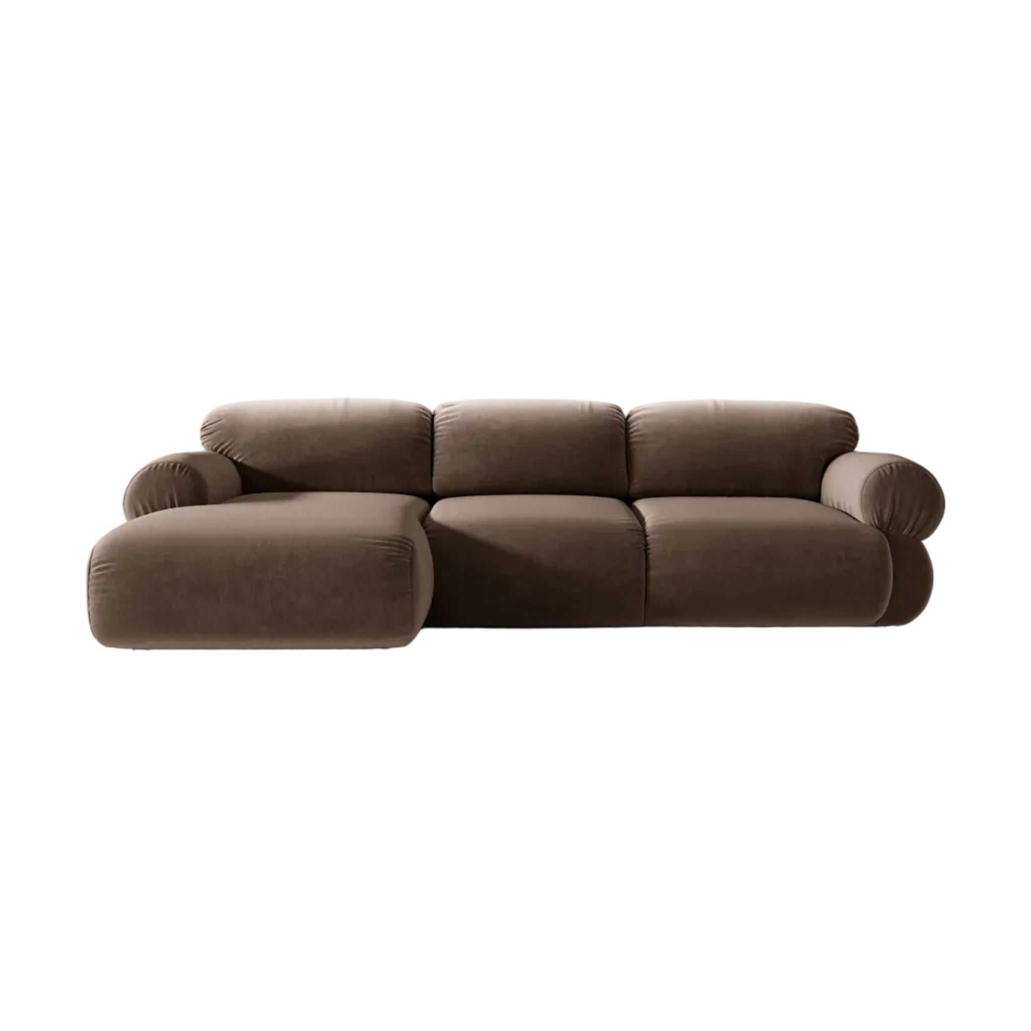3-sitziger Samt-Ecksofa links OPHELIA in Schokoladenfarbe
