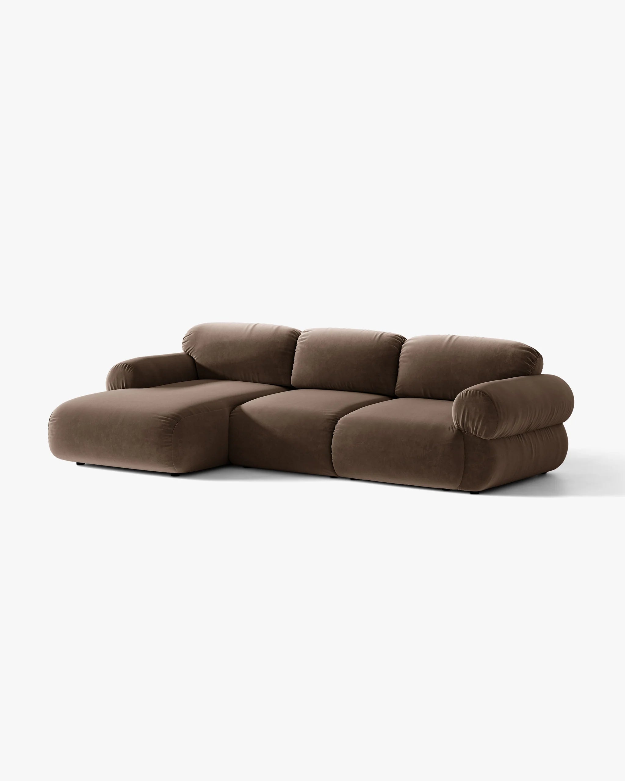 3-sitziger Samt-Ecksofa links OPHELIA in Schokoladenfarbe