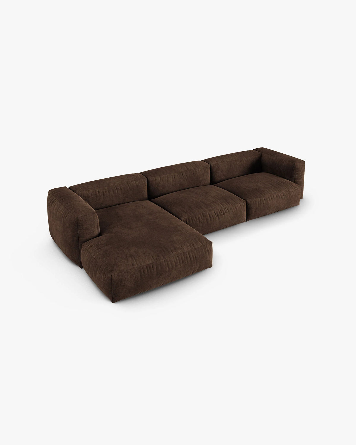 Linksseitige 3-Sitzer Samt-Eckcouch MARTINA XL schokoladenbraun