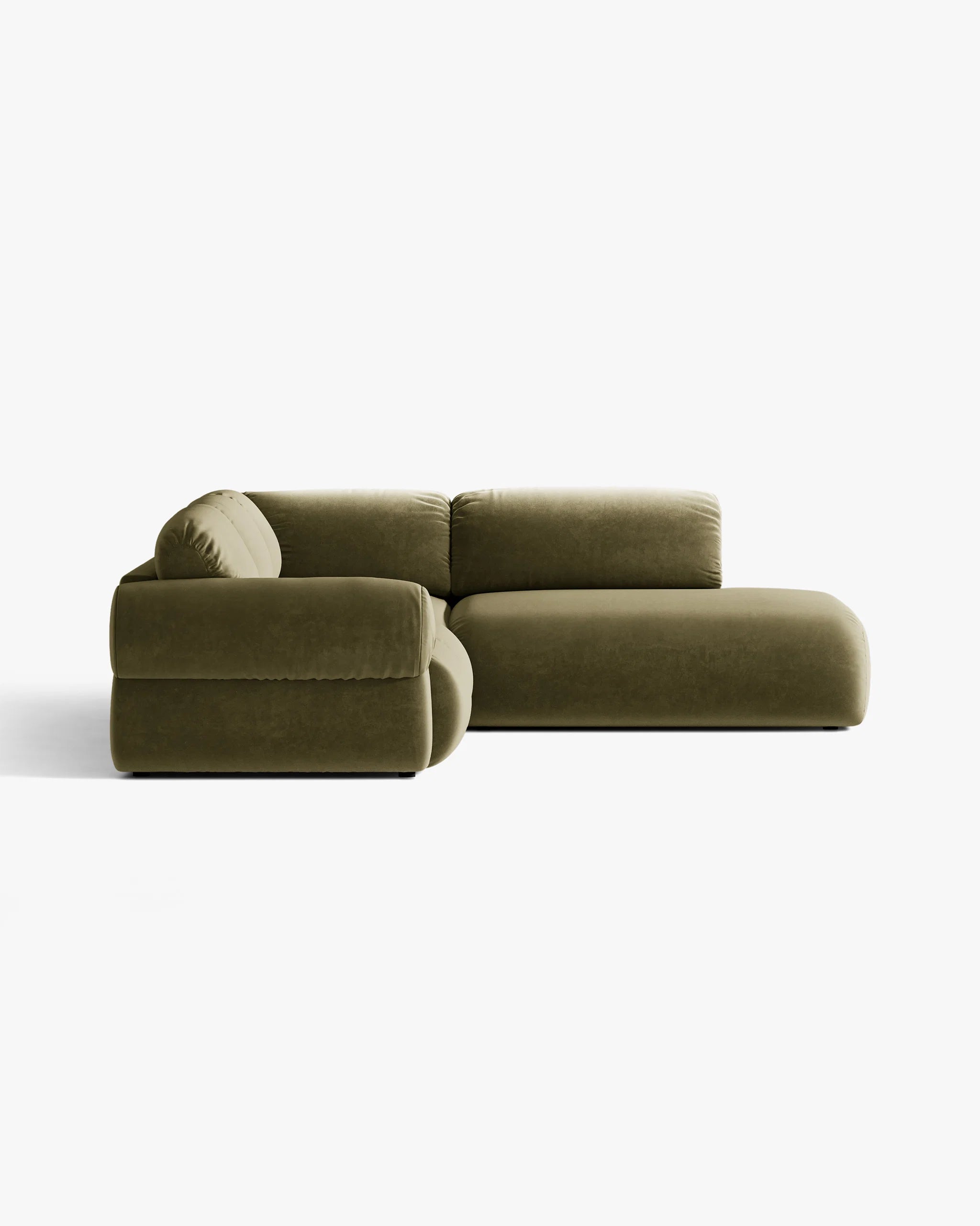 Samt-Ecksofa rechts OPHELIA in Olivgrün