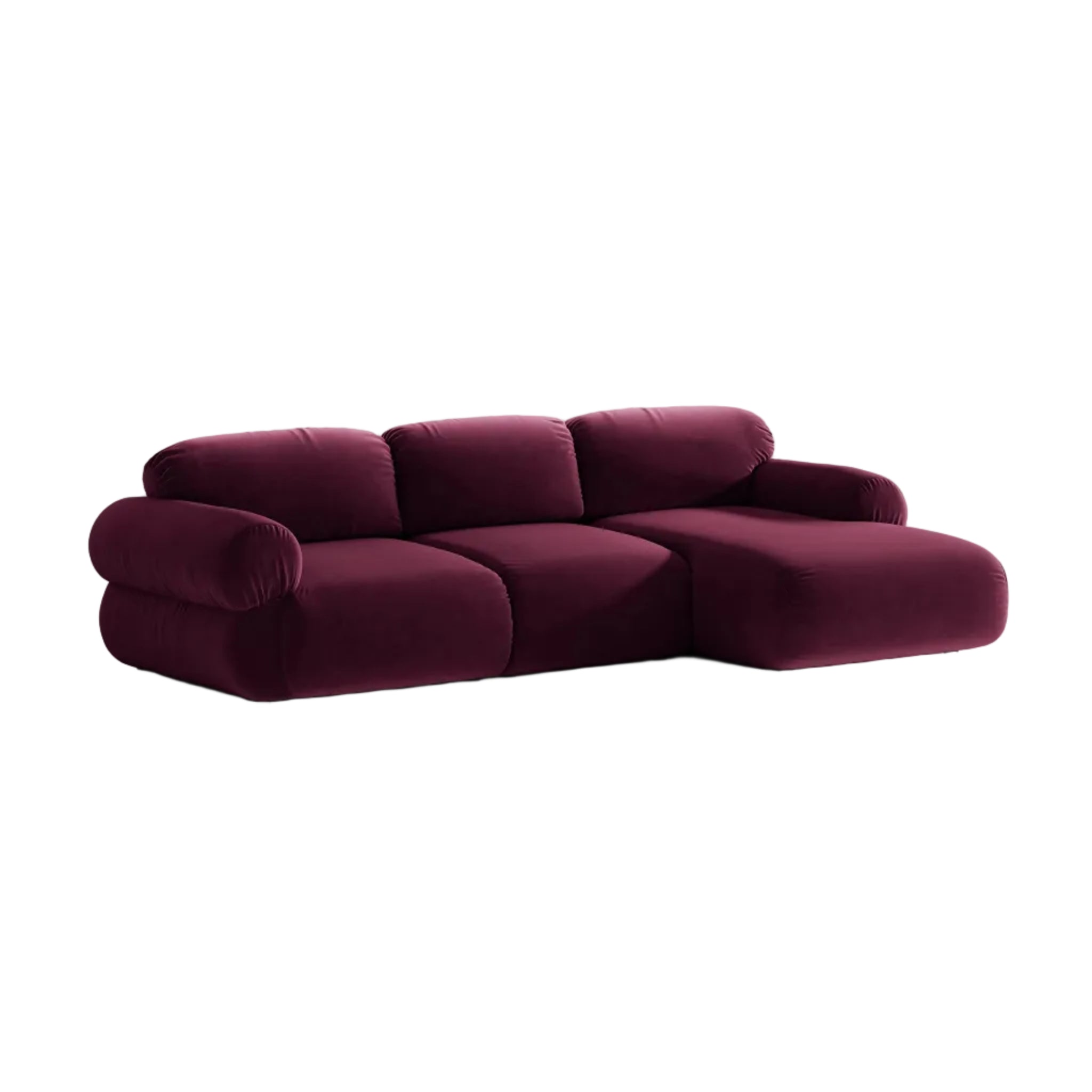 3-sitziger Samt-Ecksofa rechts OPHELIA in Burgunderrot