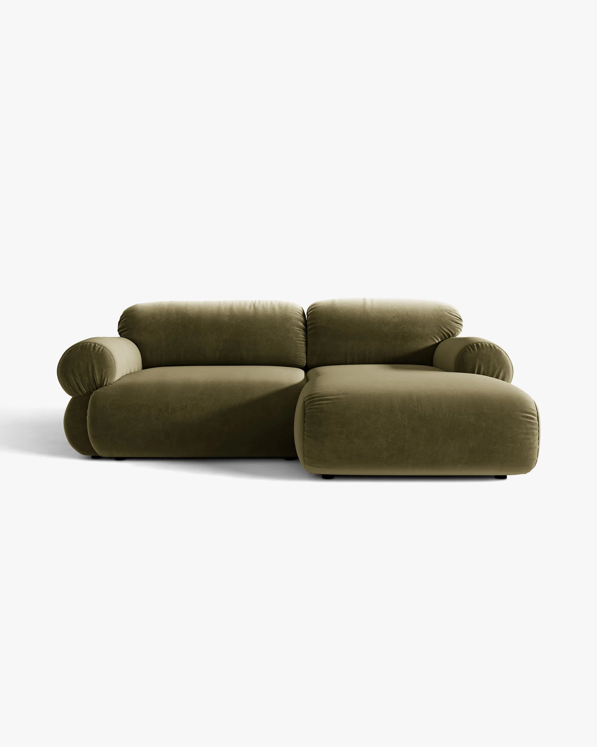 Zweisitzer Samt-Ecksofa rechts OPHELIA olivgrün
