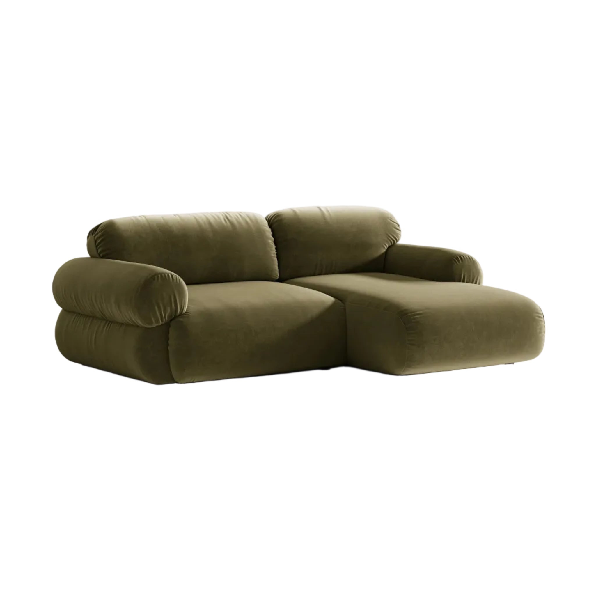 Zweisitzer Samt-Ecksofa rechts OPHELIA olivgrün