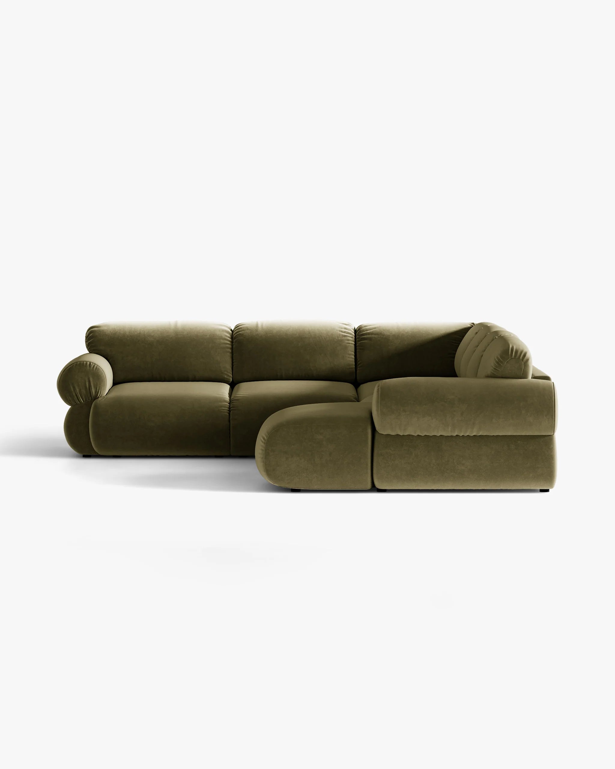 Panoramischer Samt-Ecksofa links OPHELIA in Olivgrün