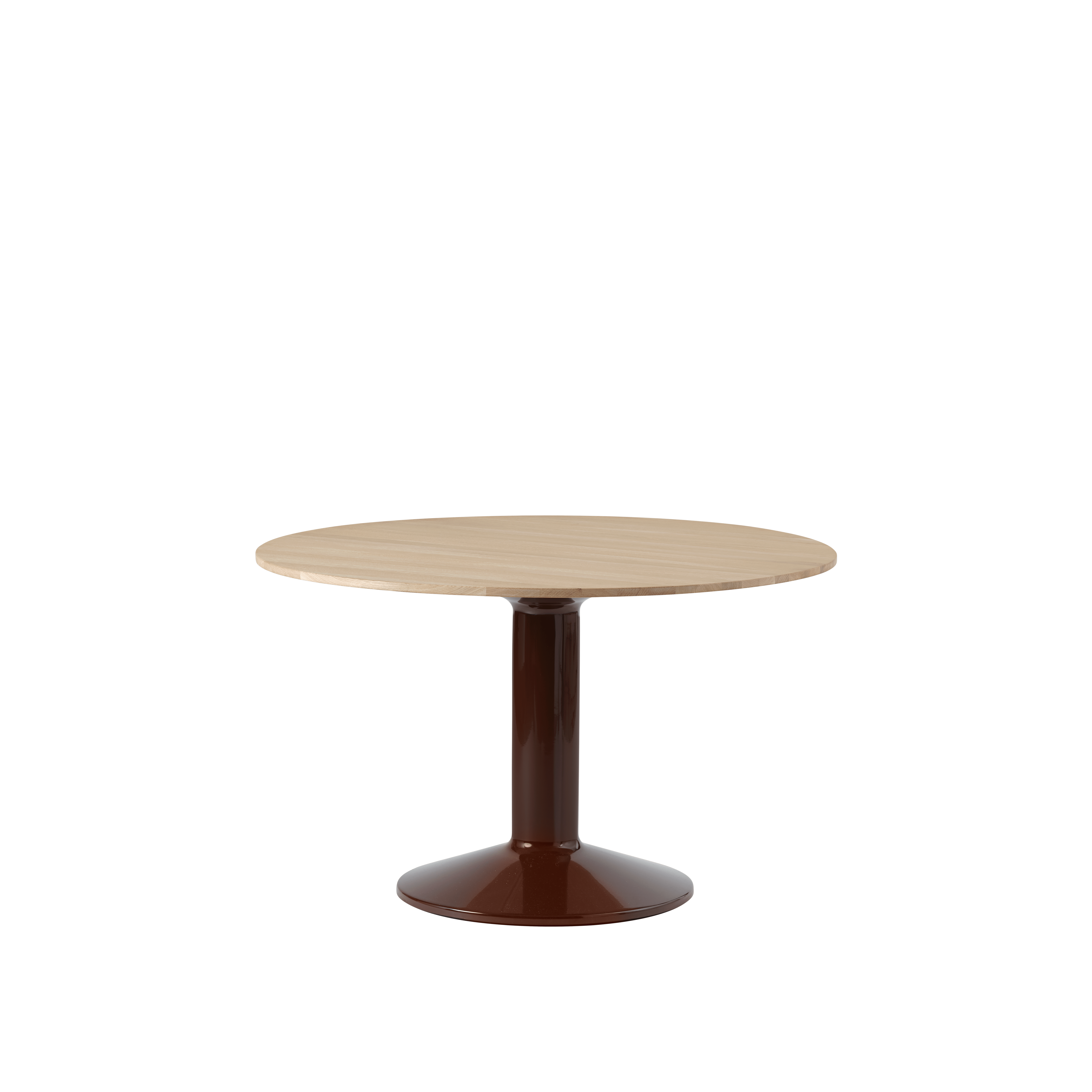 Round Table MIDST Oiled Oak with Burgundy Base