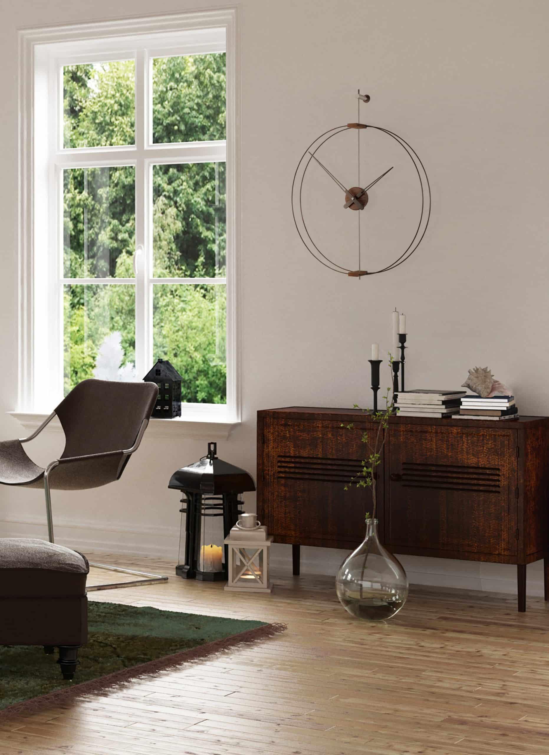 Wanduhr BARCELONA MINI Nussbaum mit Schwarz und Silber