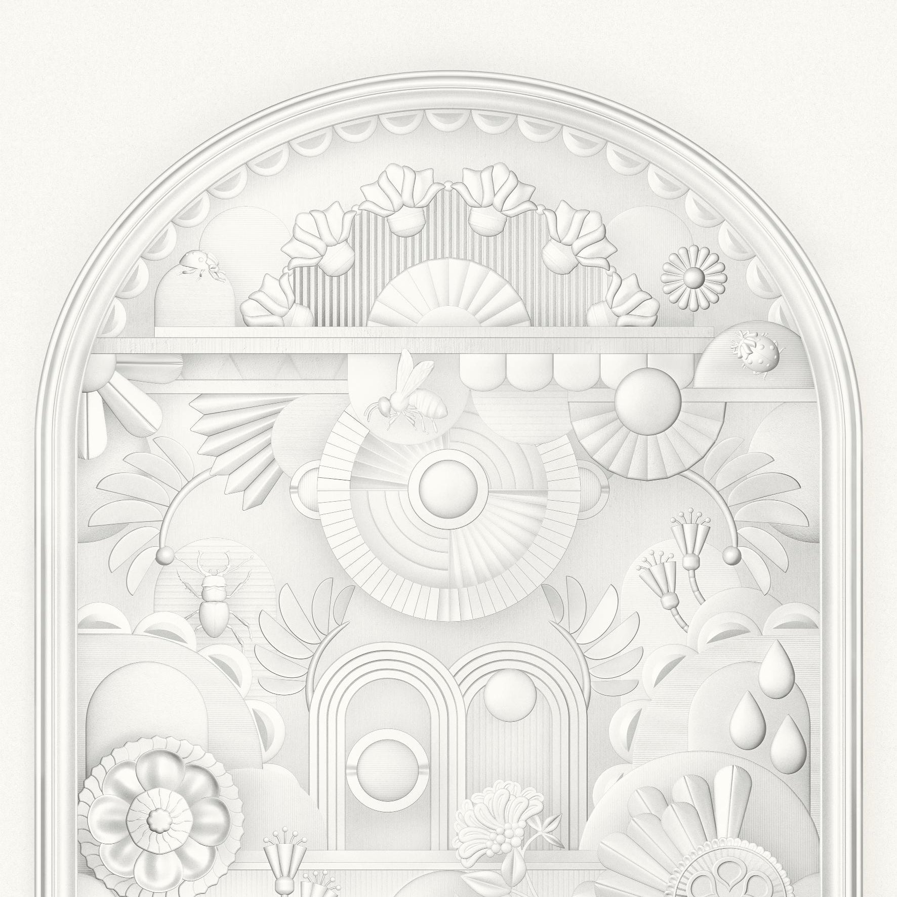 Textilwandbild im Art-Déco-Stil in Bogenform GREENHOUSE GATHERING ARCH gebrochenes Weiß