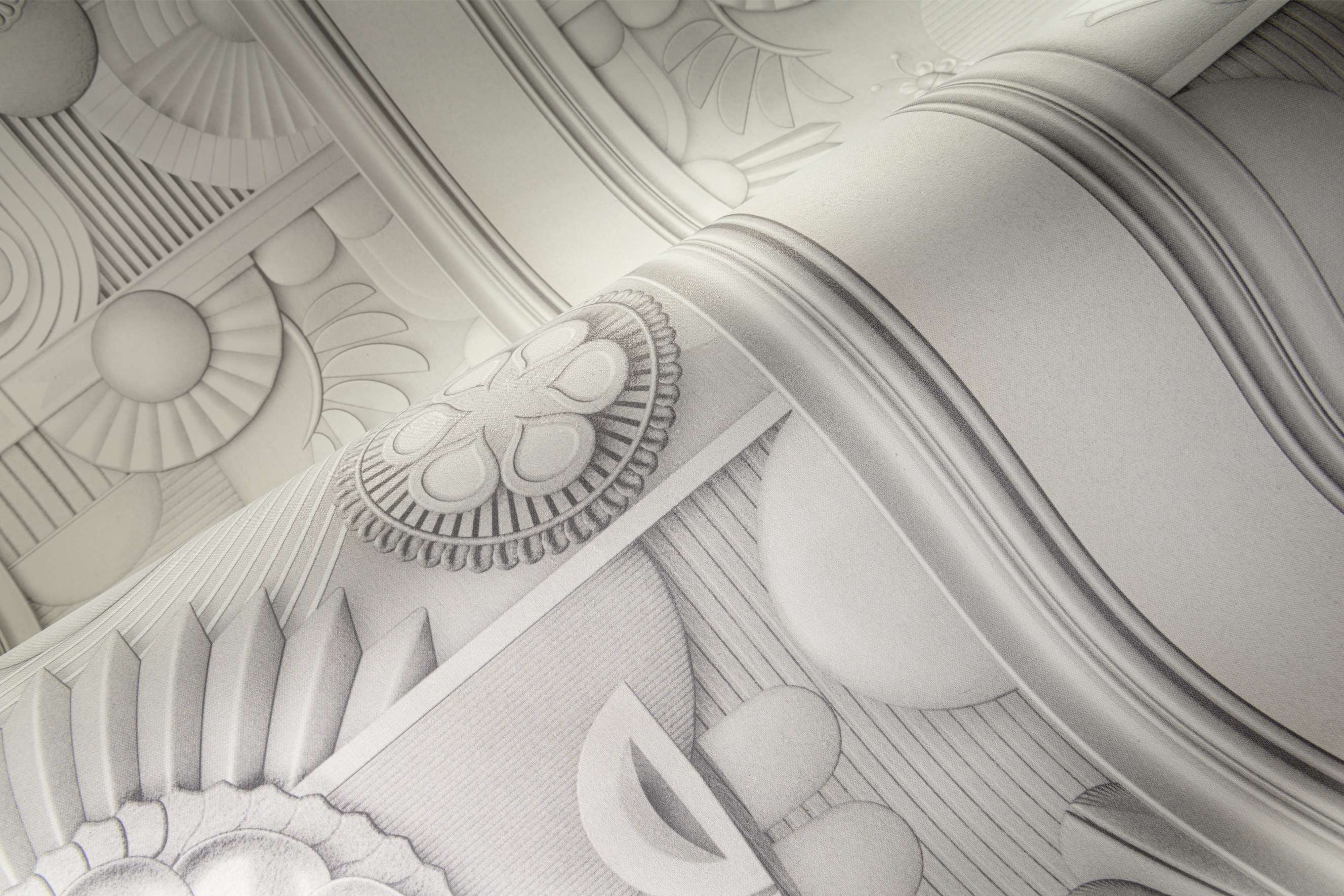 Art Deco Textile Mural GREENHOUSE GATHERING Broken White