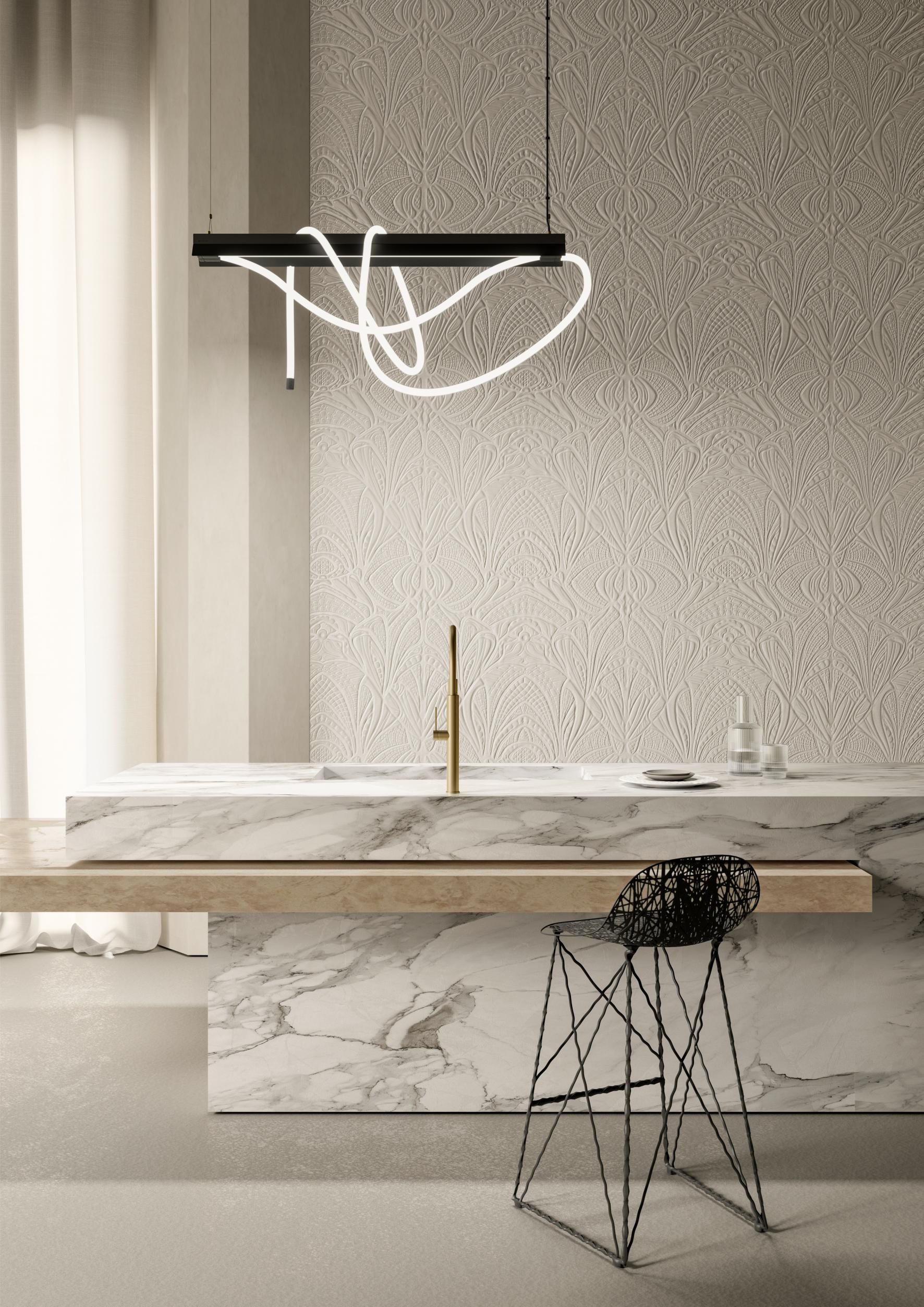 Textil-Tapete 3D Boucle Struktur LACY LONGLEGS Elfenbein