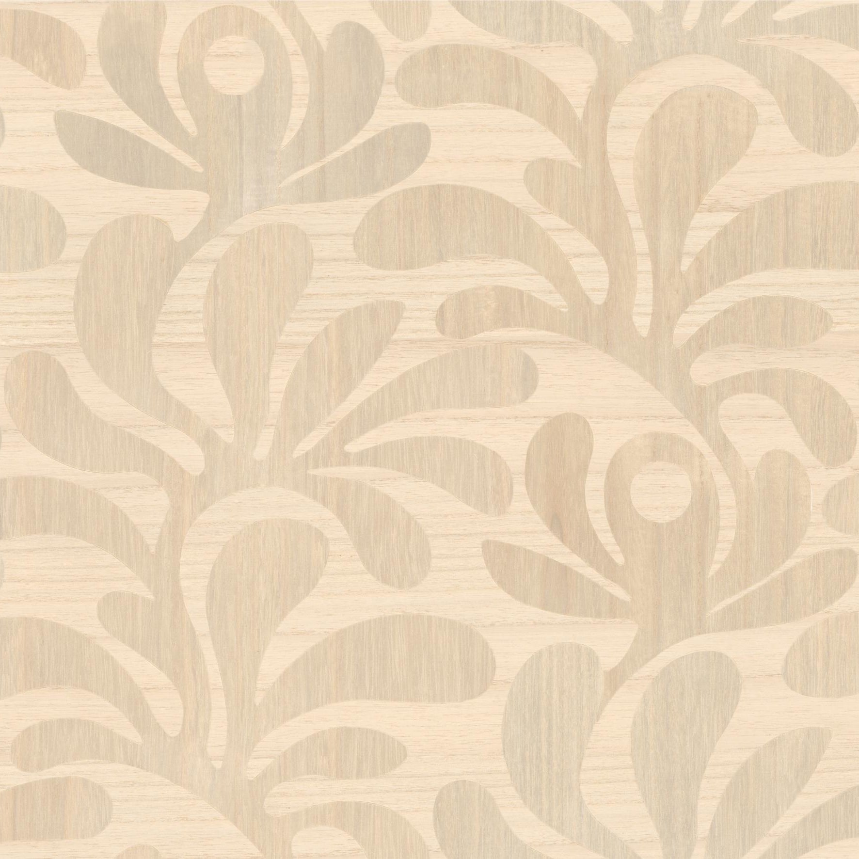 Woodblock Beetle Fern Beige Wallpaper with Plant Leaf Motif