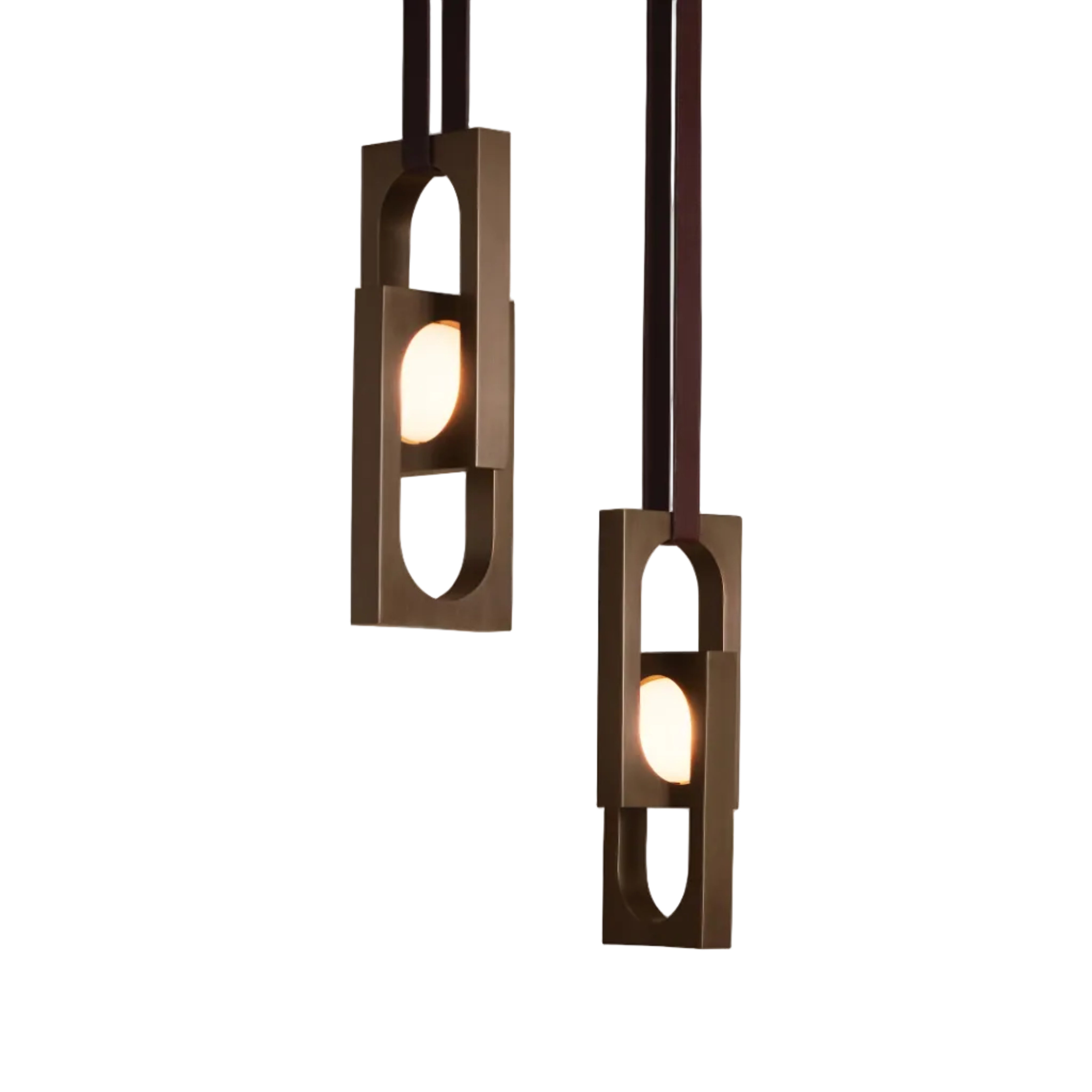 Pendelleuchte MYTHOS DUO mit opalem Schirm und schwarz beschichtetem Messing.