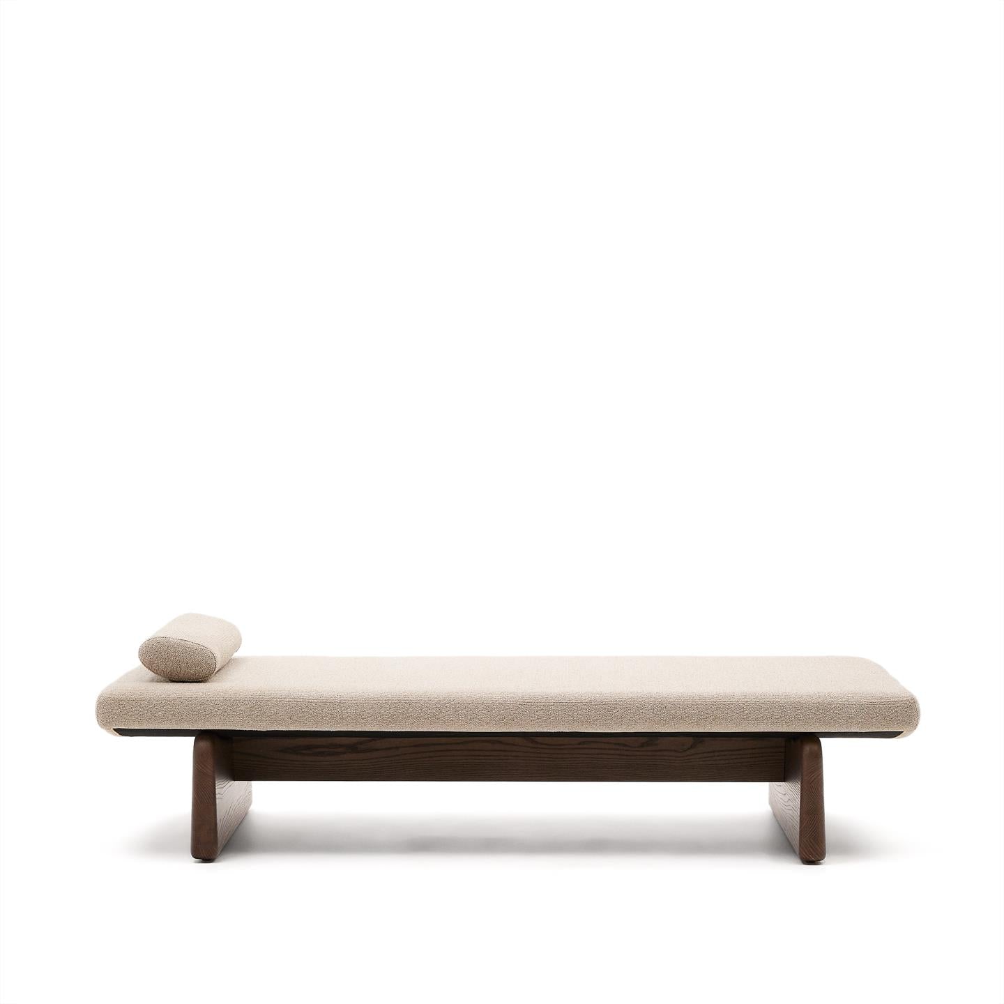 TOPAZ Beige Chenille-Tagesbett mit Untergestell aus dunkler Esche