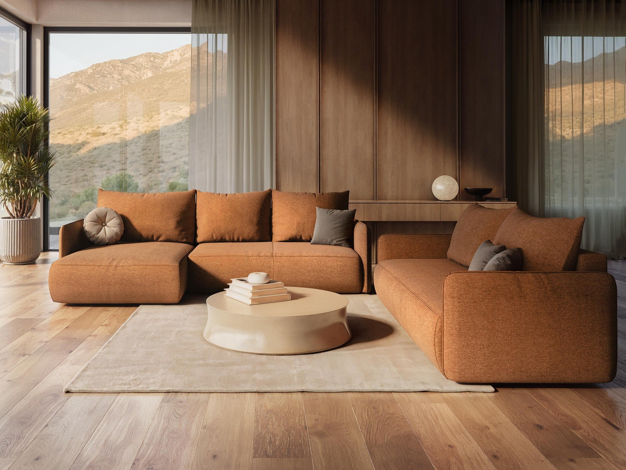 Panoramischer Samt-Ecksofa mit Schlaf-Funktion NANEA schwarz