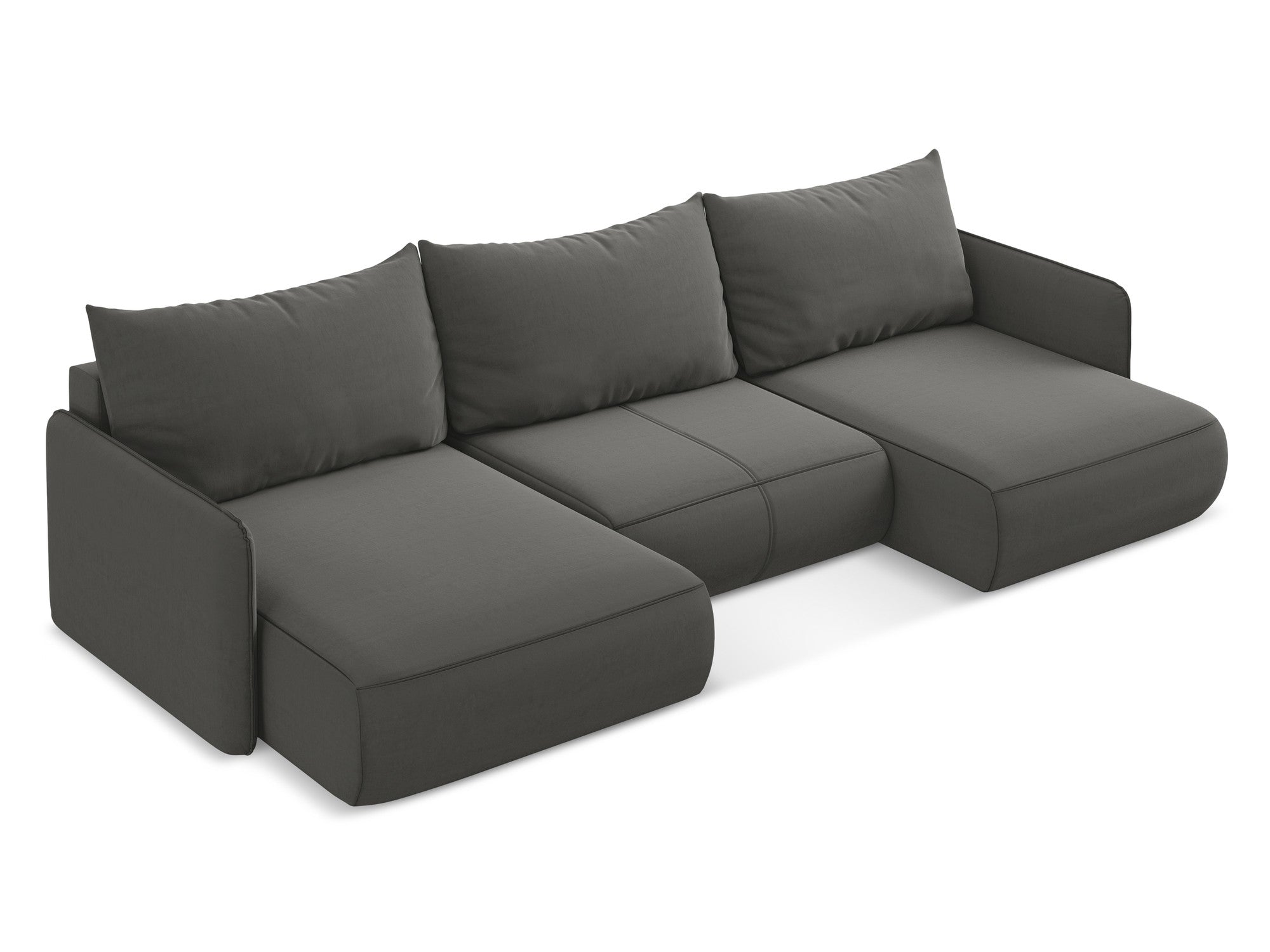 Panoramic Velvet Corner Sofa with Sleeping Function NANEA in Steel Gray