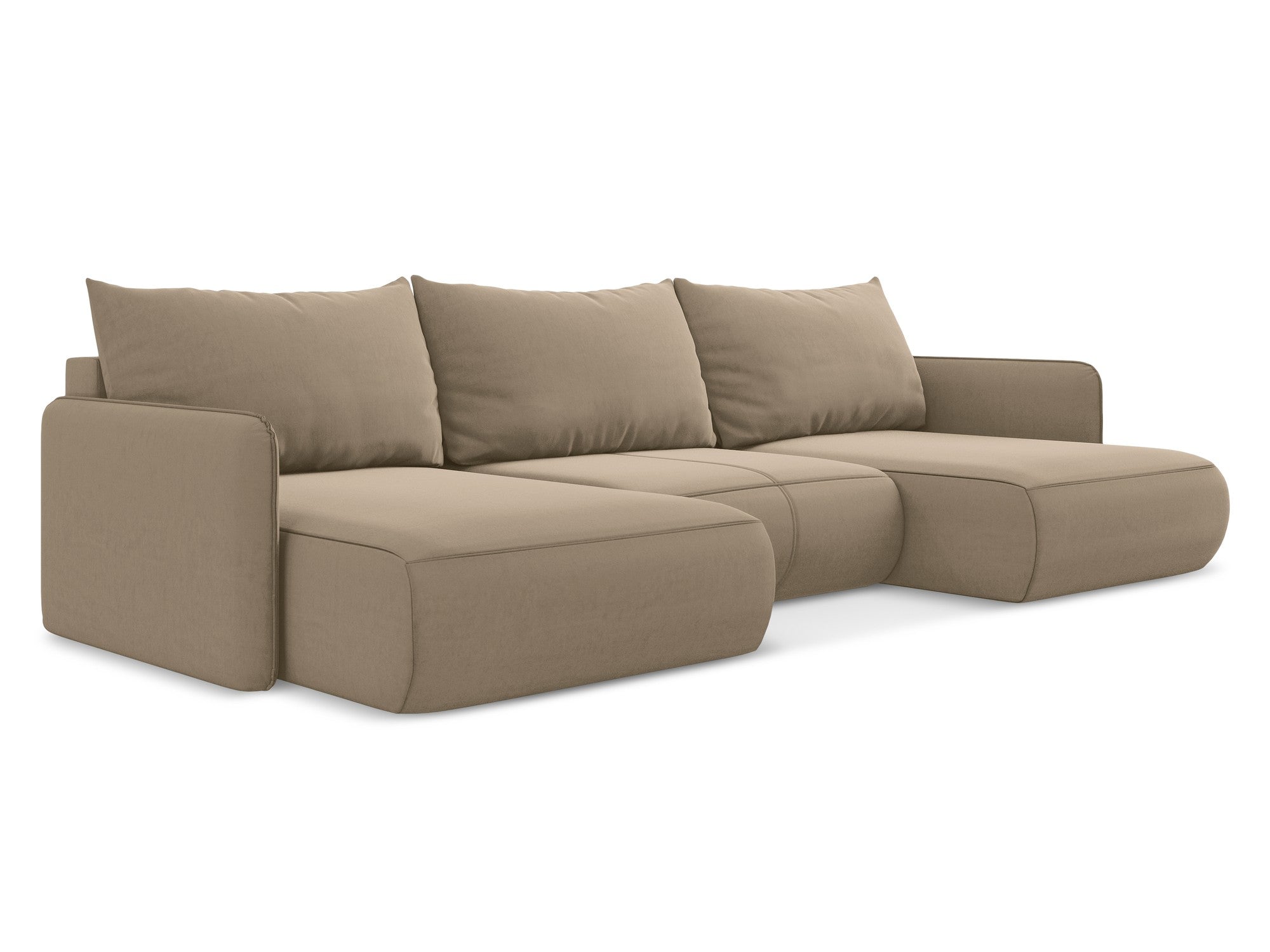 Panoramischer Samt-Ecksofa mit Schlaf-Funktion NANEA dunkelbeige